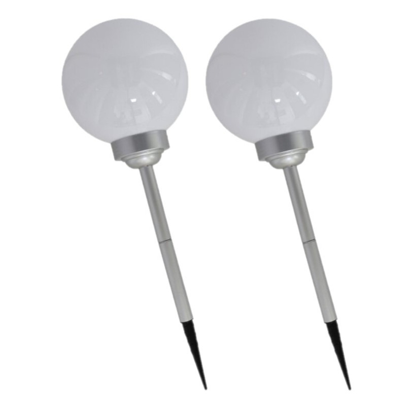 Set van 2x stuks solar tuinlampen/prikspots bol op zonne-energie 56 cm -