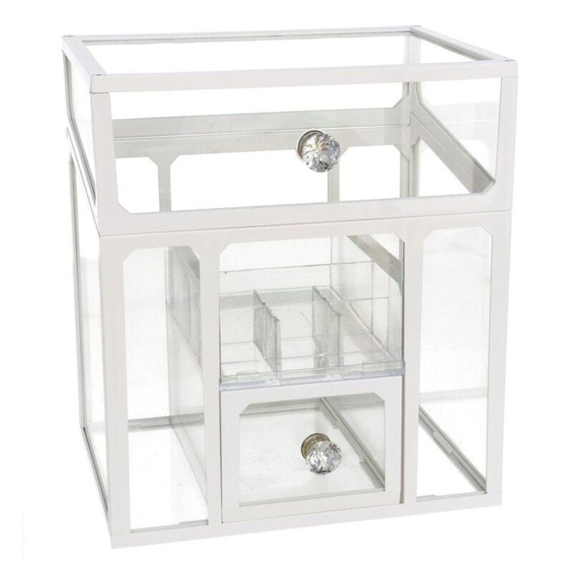 Make-up organizer/opberger 6-vaks met deksel 18 x 13 cm van glas -