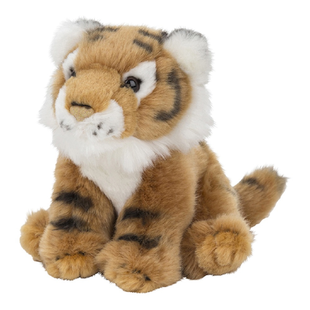 Nature Planet pluche tijger knuffeldier - 15 cm - bruin - Tijgers knuffels - kleine cadeautjes -