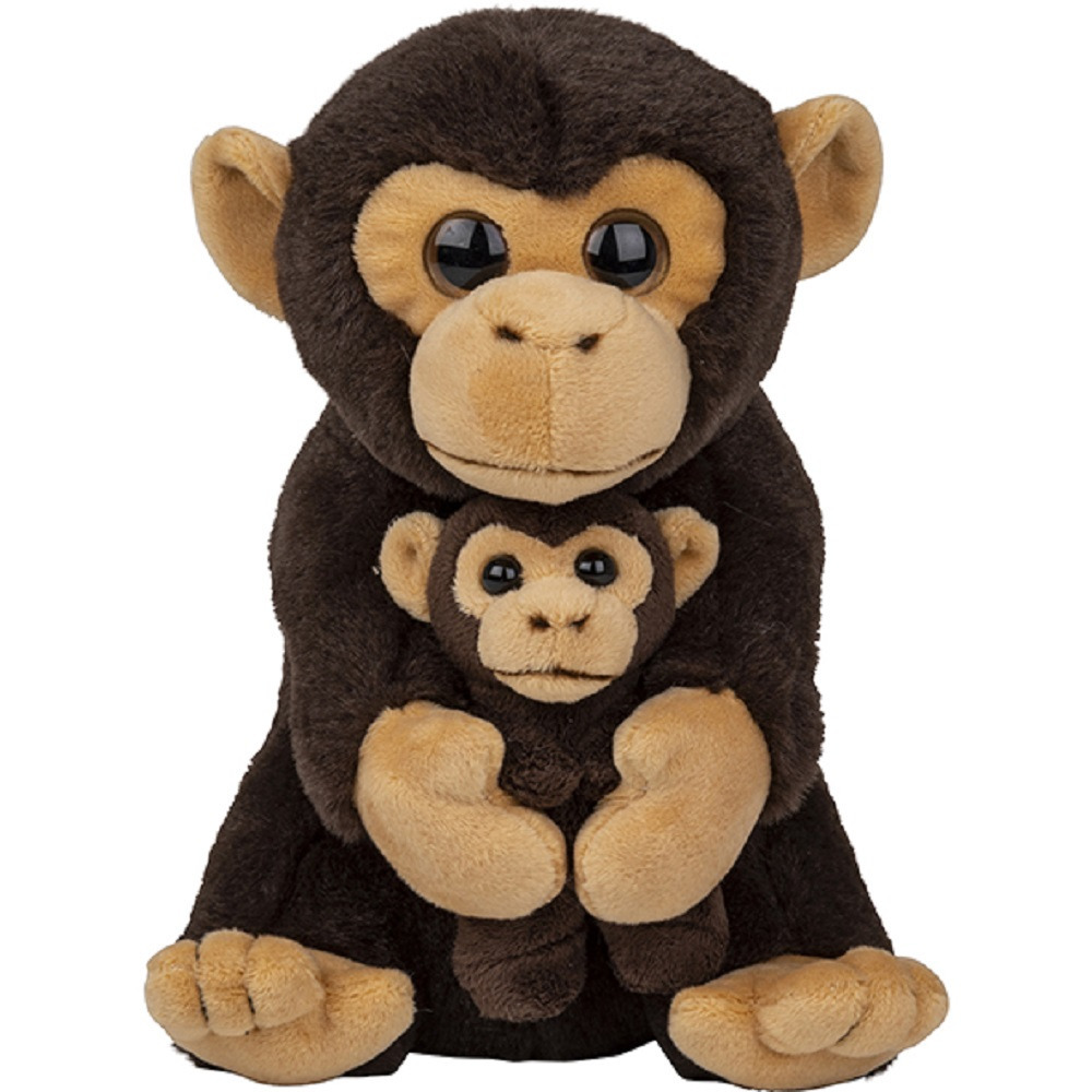 Knuffeldier Chimpansee - pluche apen mama met kind - knuffels - 22 cm - bosdieren -