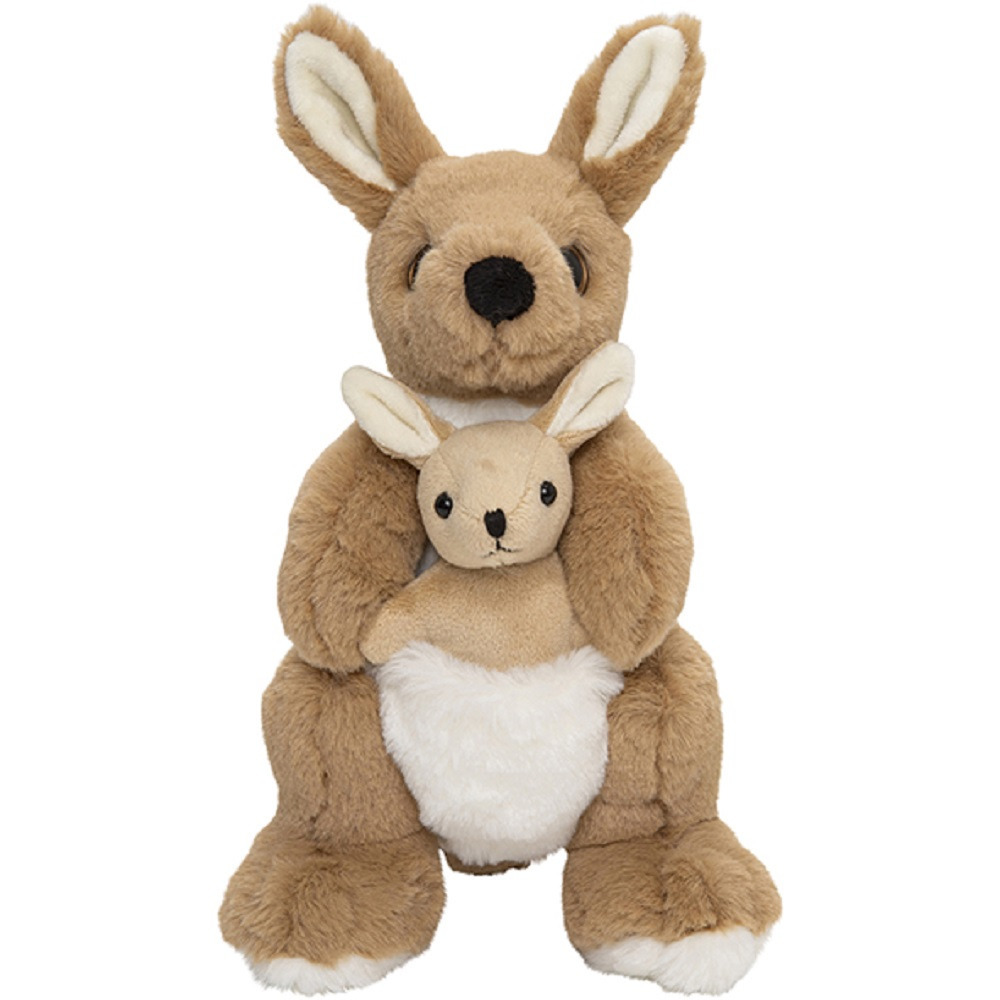 Nature Planet pluche Kangoeroe met baby knuffel - 22 cm - Dieren knuffels -