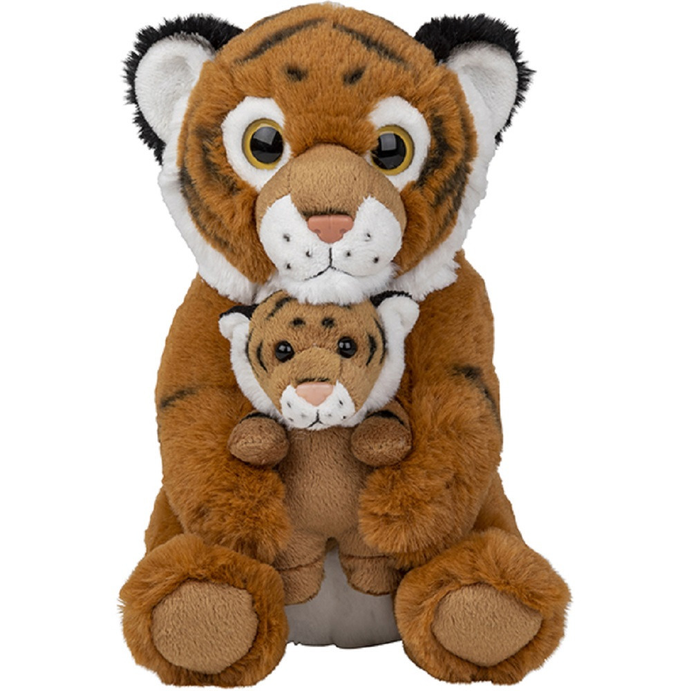Nature Planet Pluche familie Tijgers knuffels - 22 cm - Dieren - Moeder en jong knuffeldieren -