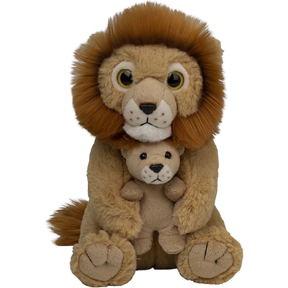 Wild Republic pluche knuffeldier Leeuw met jong - 22 cm - bruin - Family dieren -