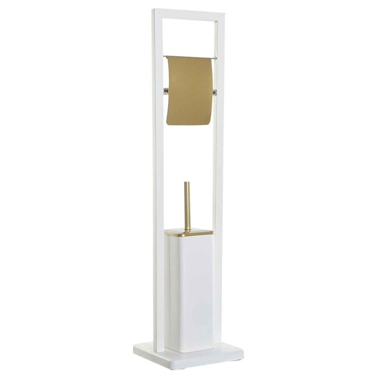 Toiletborstel met toiletrolhouder wit/goud metaal 80 cm -