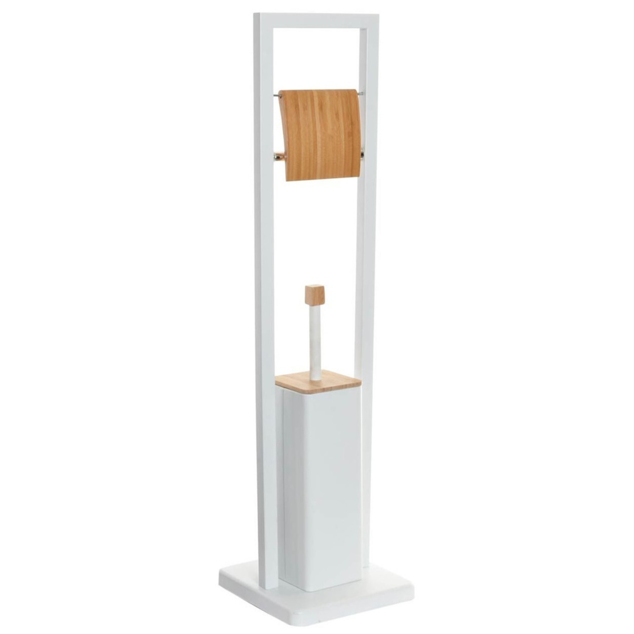 Toiletborstel met toiletrolhouder wit metaal/bamboe 80 cm -