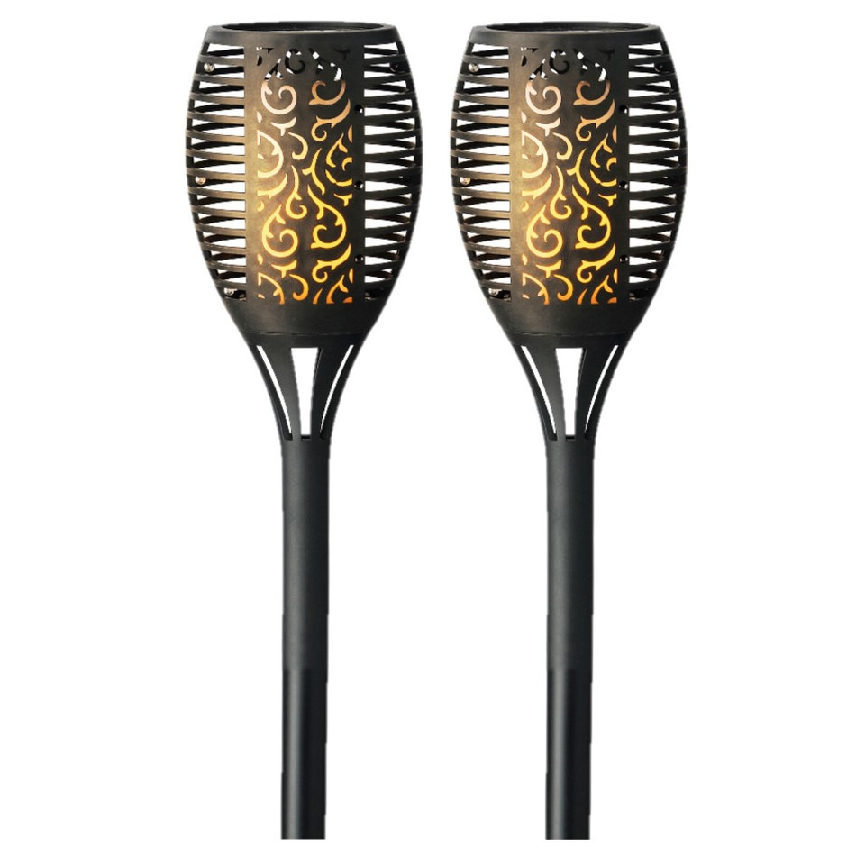 Set van 2x stuks solar tuinfakkel/tuinlamp vlam effect op zonne-energie 61 cm -