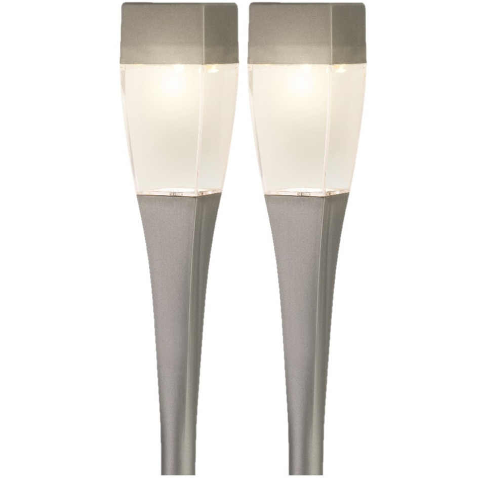 Set van 10x stuks solar tuinlamp/prikspot zilver op zonne-energie 26 cm -
