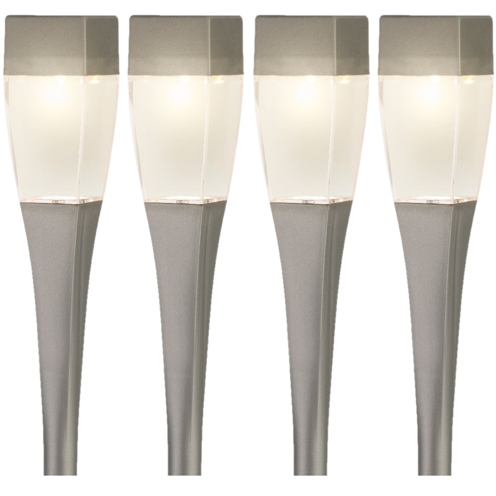 Set van 4x stuks solar tuinlamp/prikspot zilver op zonne-energie 26 cm -