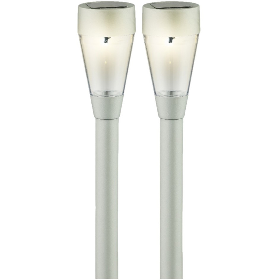Set van 4x stuks solar tuinlamp/prikspot zilver op zonne-energie 32 cm -