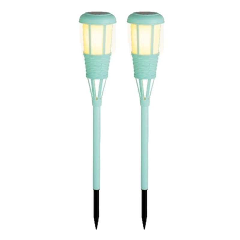 2x stuks solar tuinfakkel/tuinlamp turquoise op zonne-energie 61 cm -