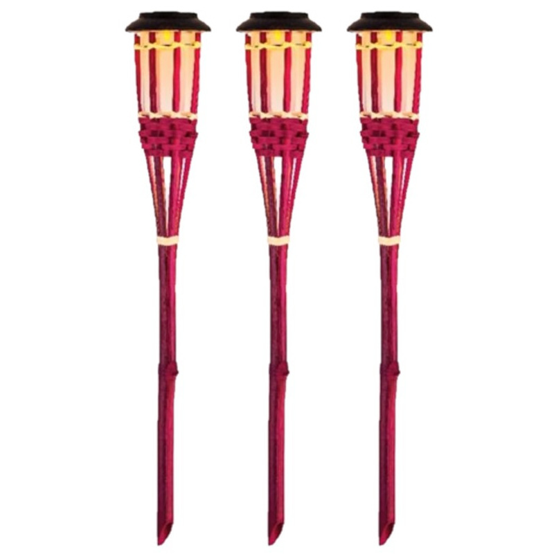 3x Roze buiten/tuin Led fakkel Bodi solar verlichting 54 cm vlam -
