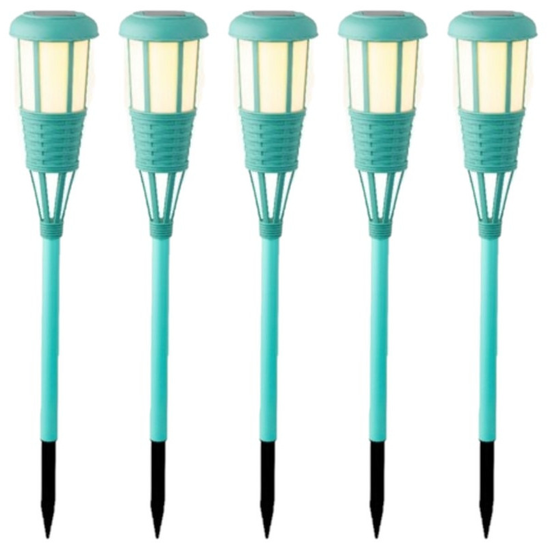5x stuks solar tuinfakkel/tuinlamp zeegroen op zonne-energie 61 cm -