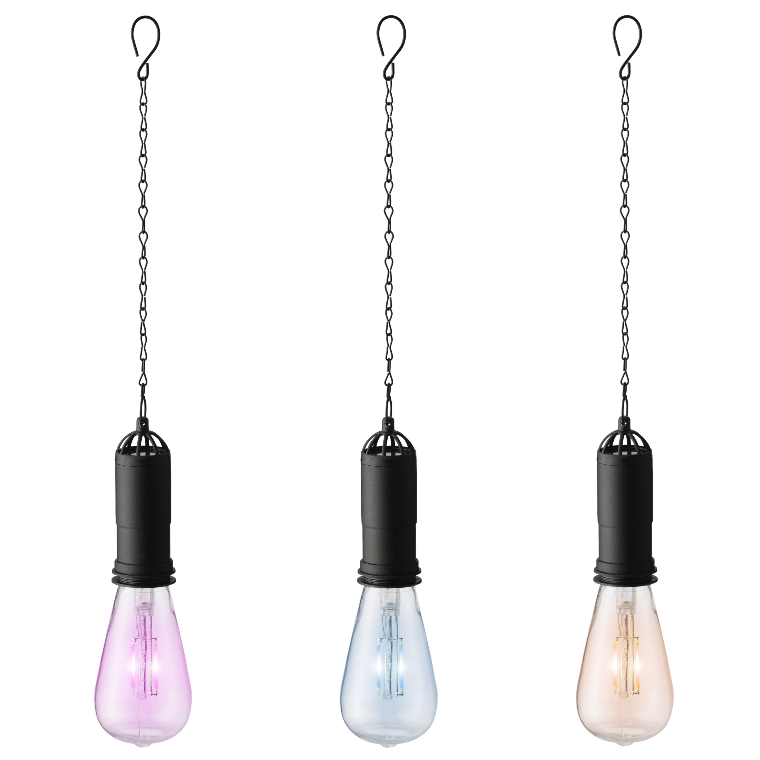 Set van 3x stuks blauwe, oranje en roze solar tuinverlichting hanglampen kunststof 20 cm -