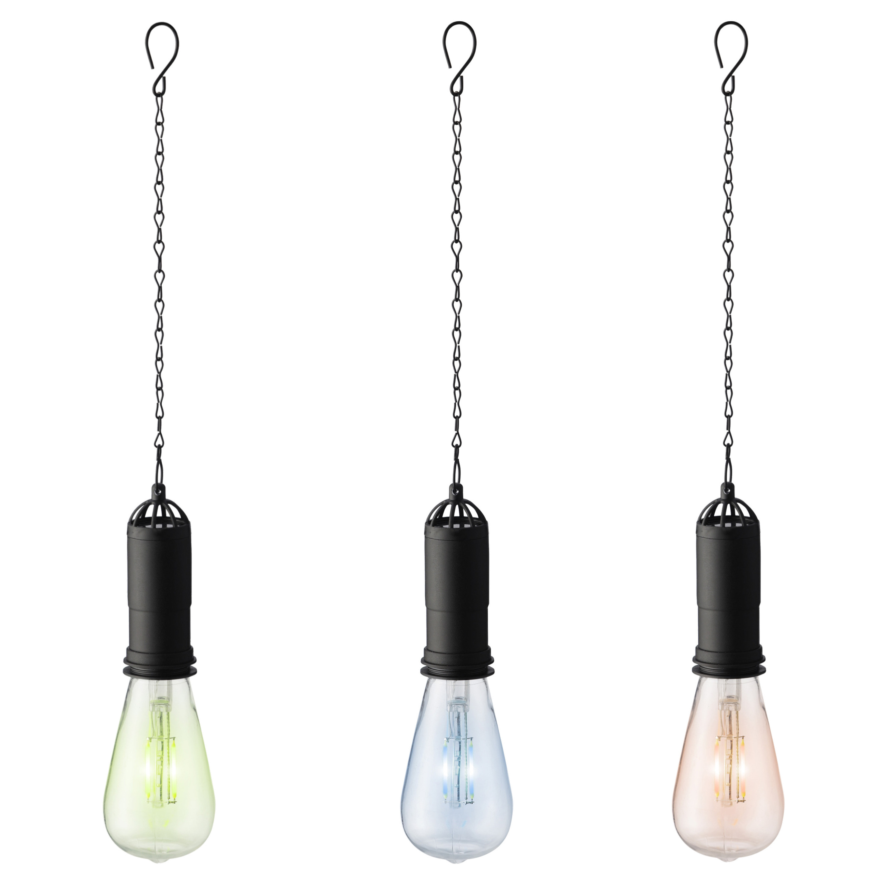 Set van 3x stuks blauwe, groene en oranje solar tuinverlichting hanglampen kunststof 20 cm -
