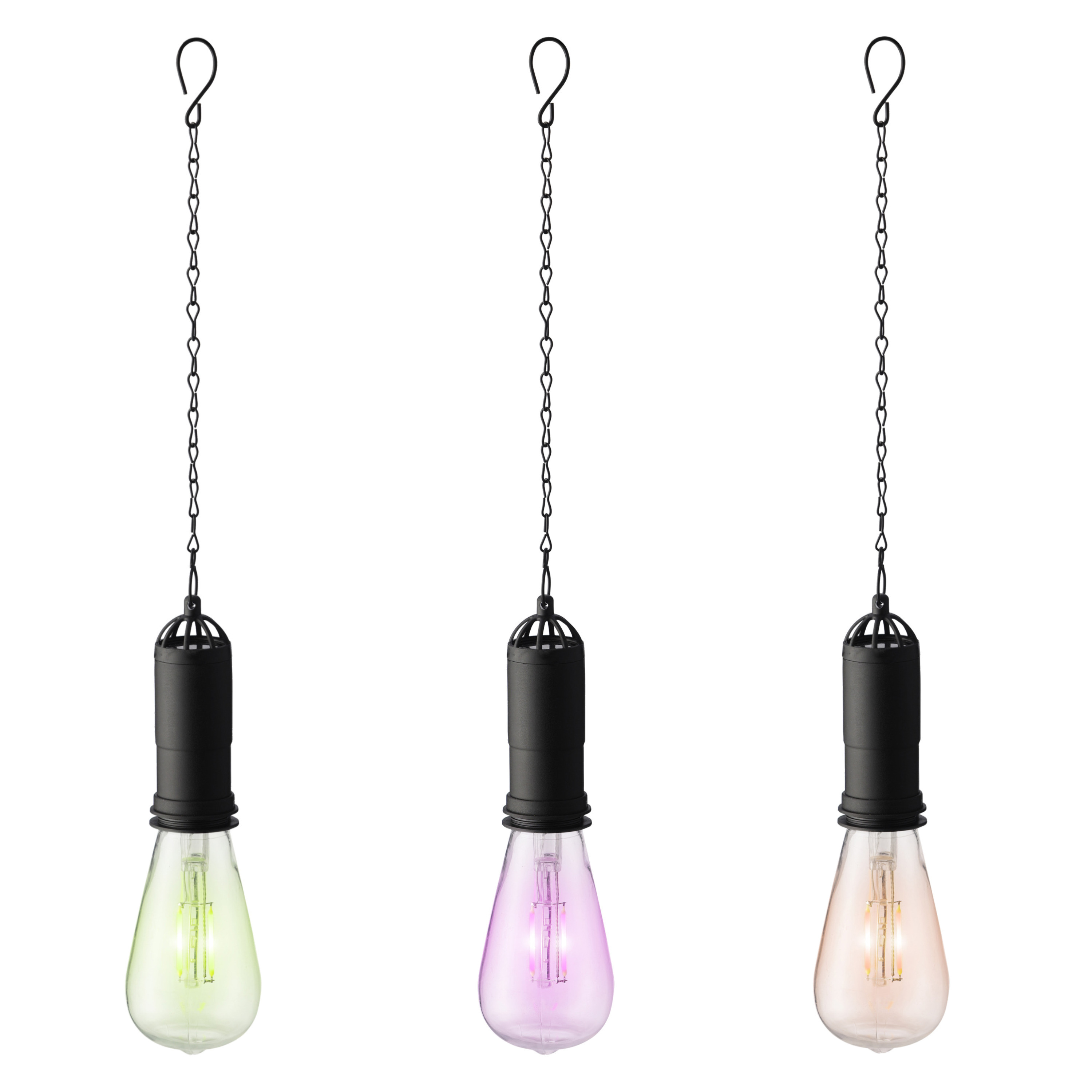 Set van 3x stuks groene, oranje en roze solar tuinverlichting hanglampen kunststof 20 cm -