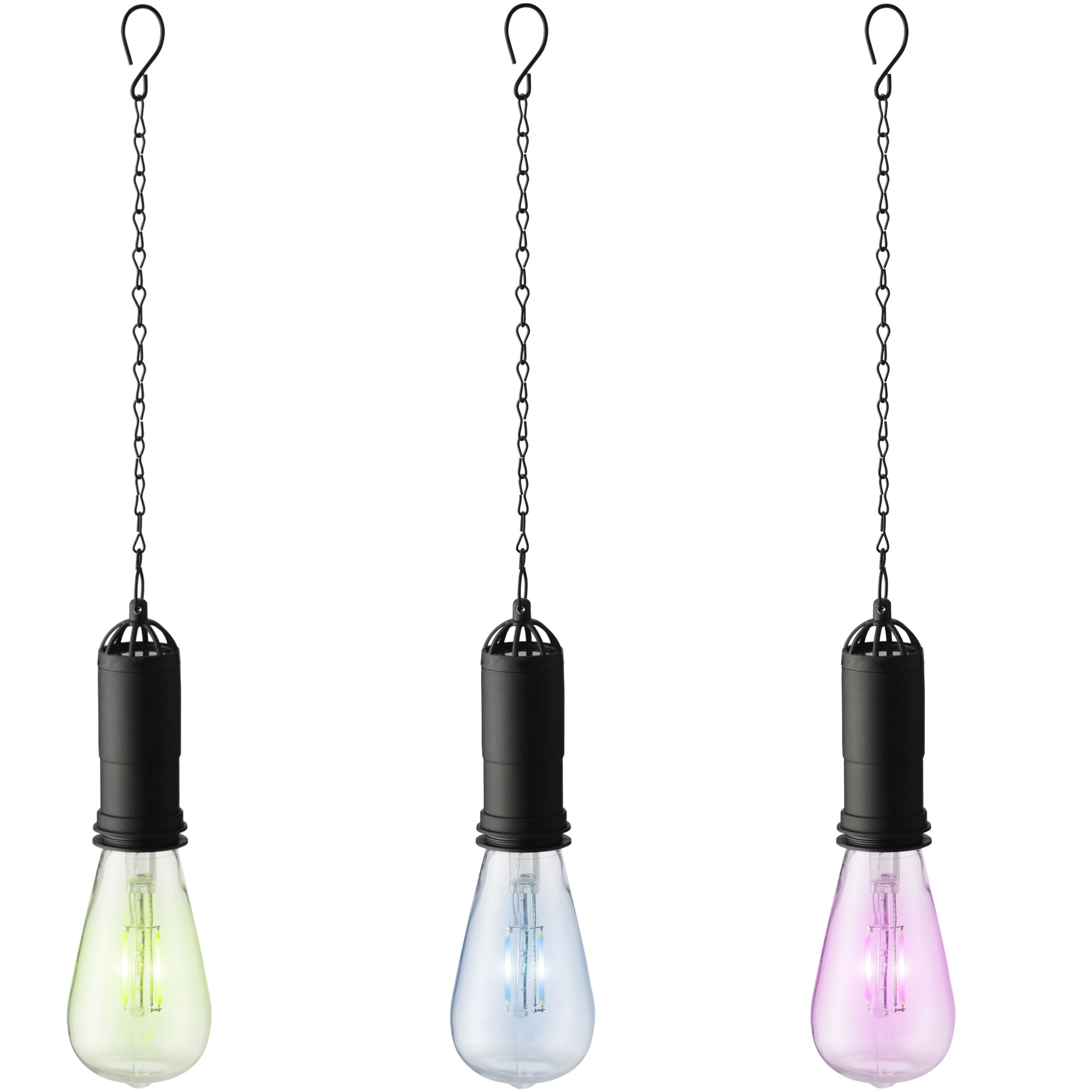 Set van 3x stuks blauwe, groene en roze solar tuinverlichting hanglampen kunststof 20 cm -