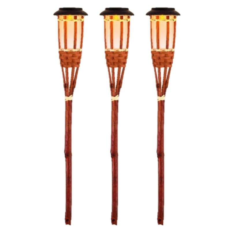 3x Oranje buiten/tuin Led fakkel Bodi solar verlichting 54 cm vlam -