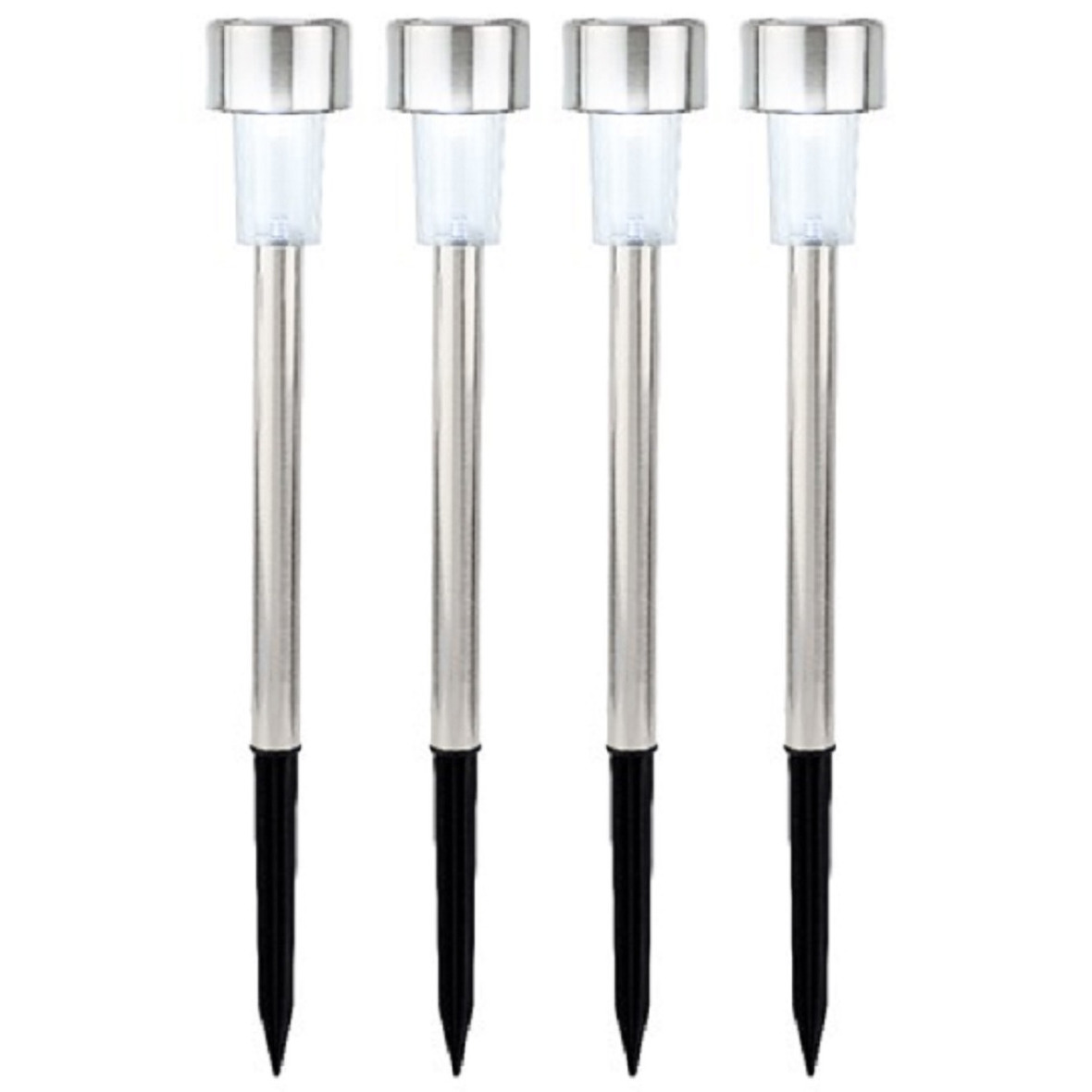 4x Buiten/tuin Led zilveren stekers solar verlichting 24 cm Rvs koud wit -