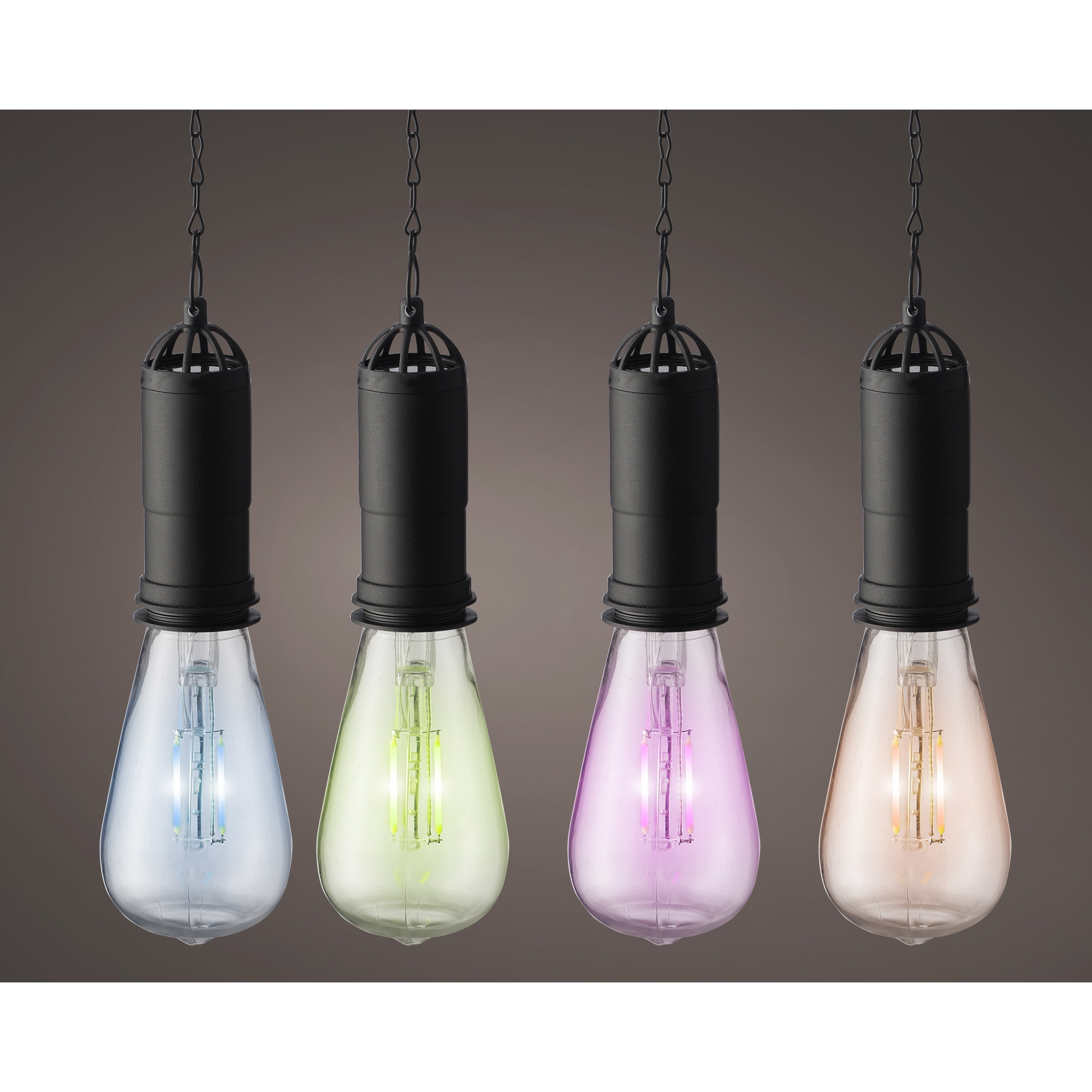 Set van 4x stuks oranje, blauwe, groene en roze solar tuinverlichting hanglampen kunststof 20 cm -