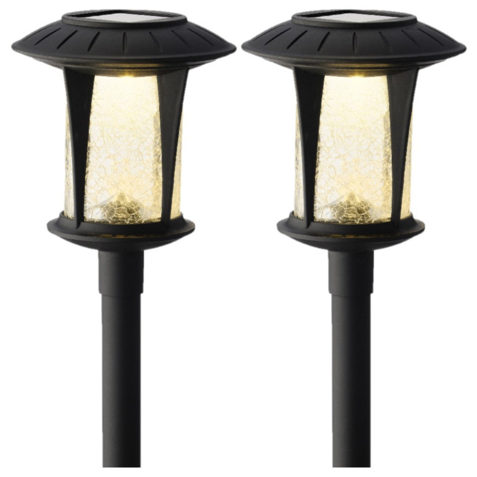 Set van 2x stuks solar tuinlampen/prikspots zwart op zonne-energie 32 cm -