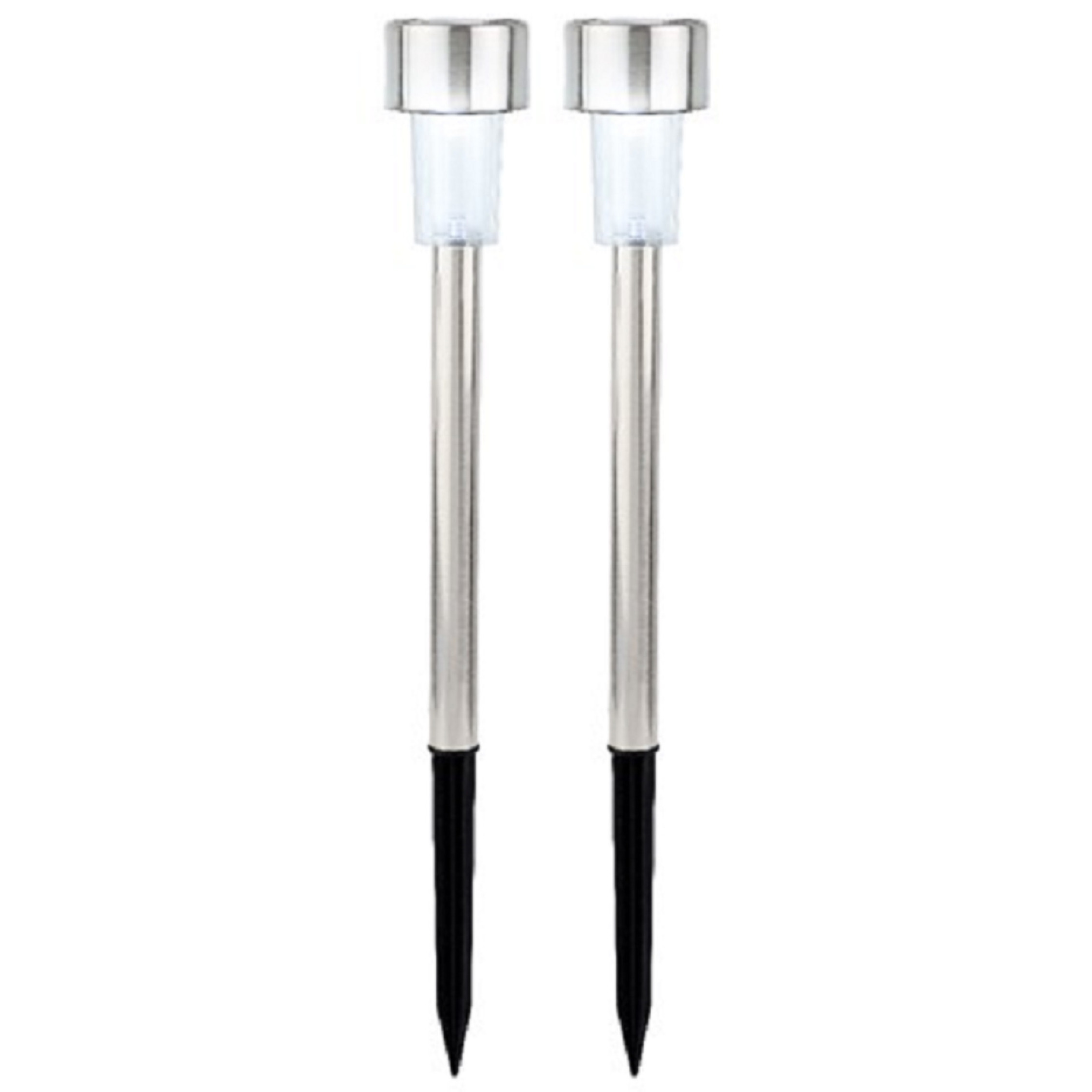 2x Buiten/tuin Led zilveren stekers solar verlichting 24 cm Rvs koud wit -