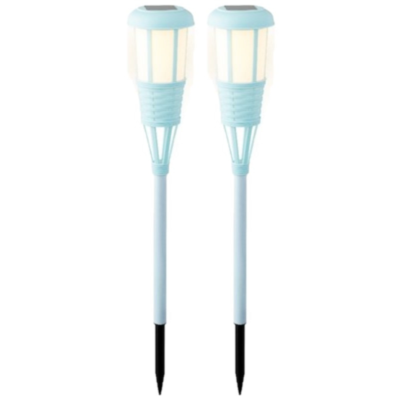 2x stuks solar tuinfakkel/tuinlamp lichtblauw op zonne-energie 61 cm -