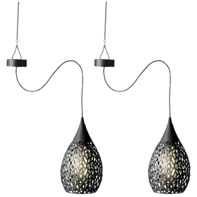 2x stuks antraciete solar tuinverlichting hanglamp ijzer 21 cm -
