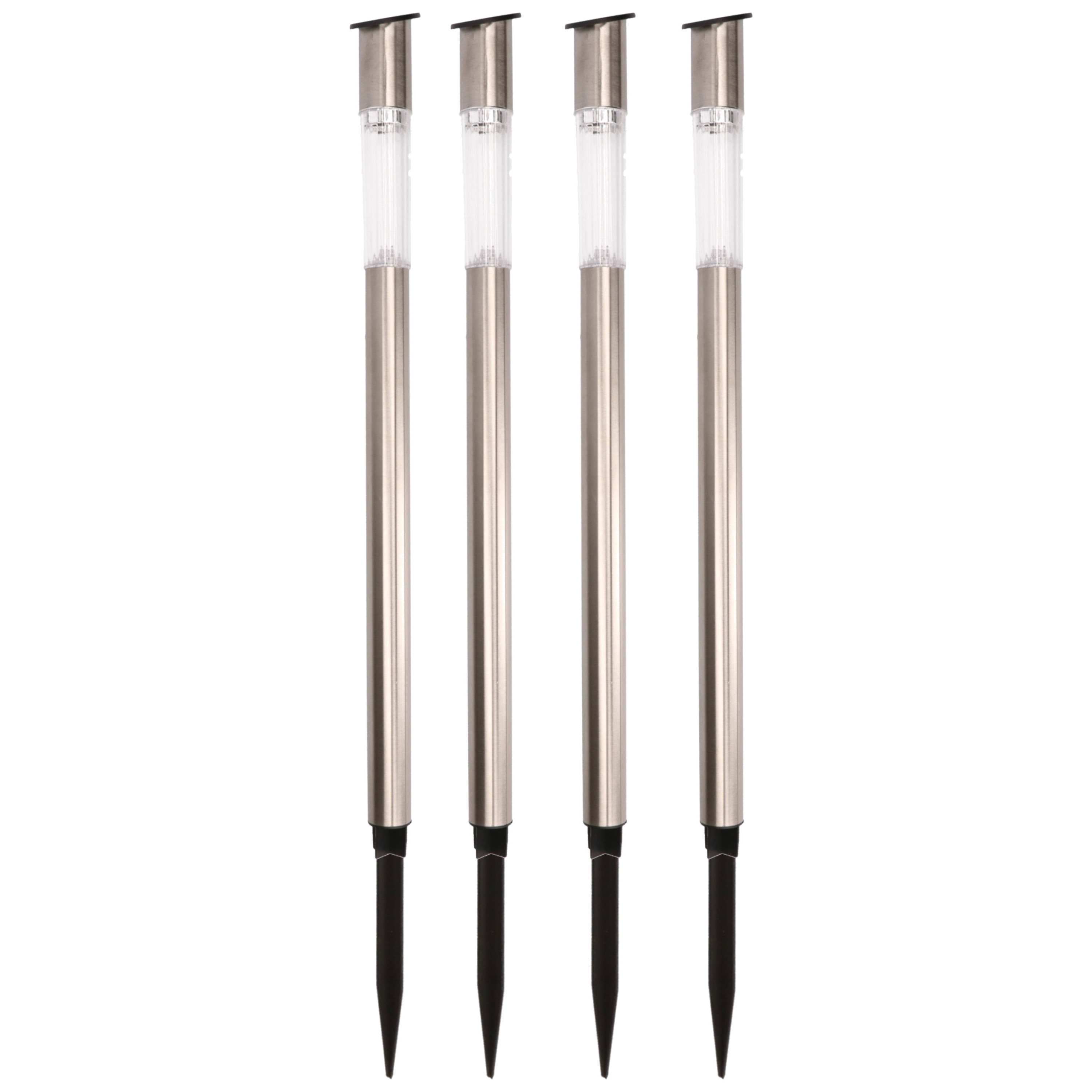 4x Buiten/tuin Led zilveren stekers solar verlichting 57 cm Rvs warm wit -