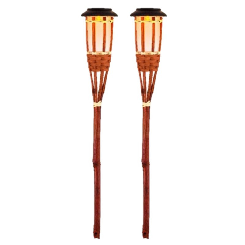 2x Oranje buiten/tuin Led fakkel Bodi solar verlichting 54 cm vlam -