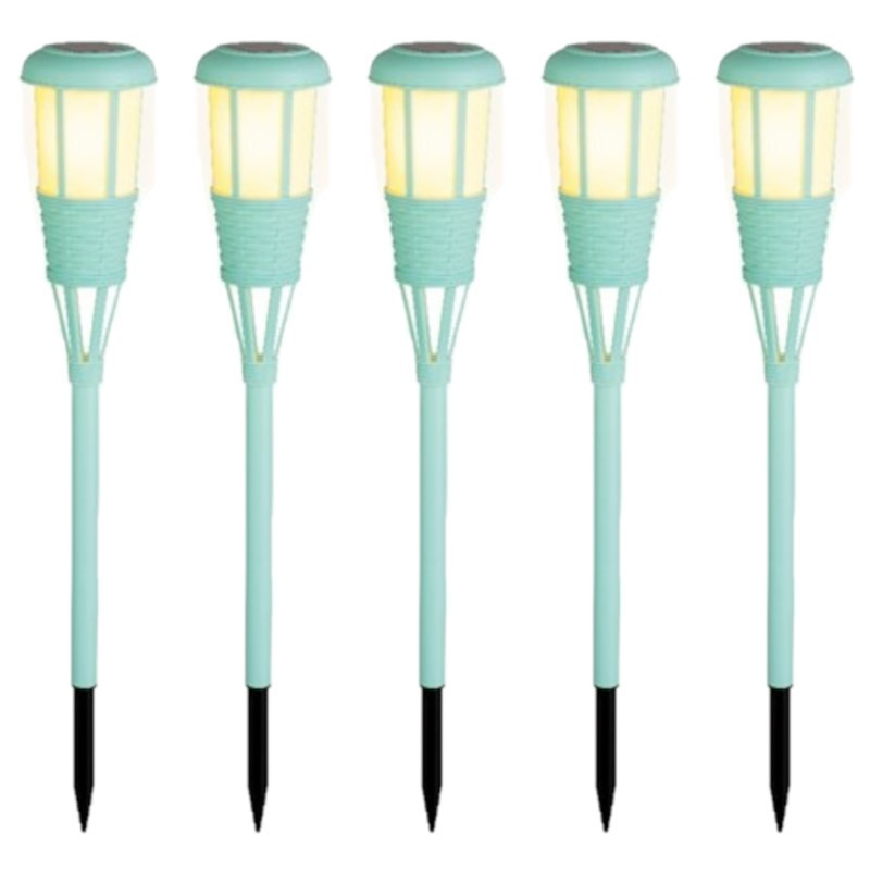 5x stuks solar tuinfakkel/tuinlamp turquoise op zonne-energie 61 cm -