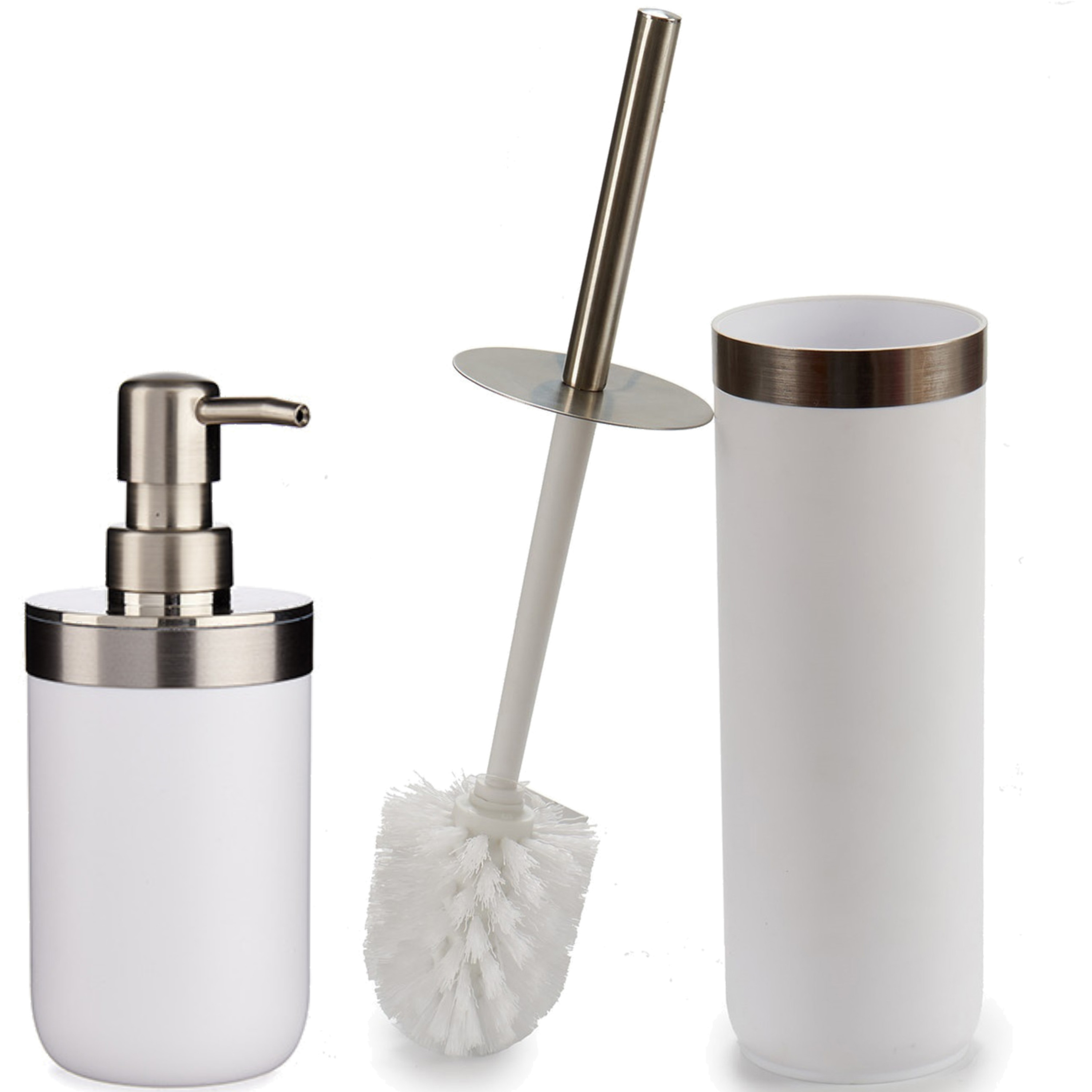 Badkamer accessoires set 2-delig creme wit zeeppompje en toiletborstel -