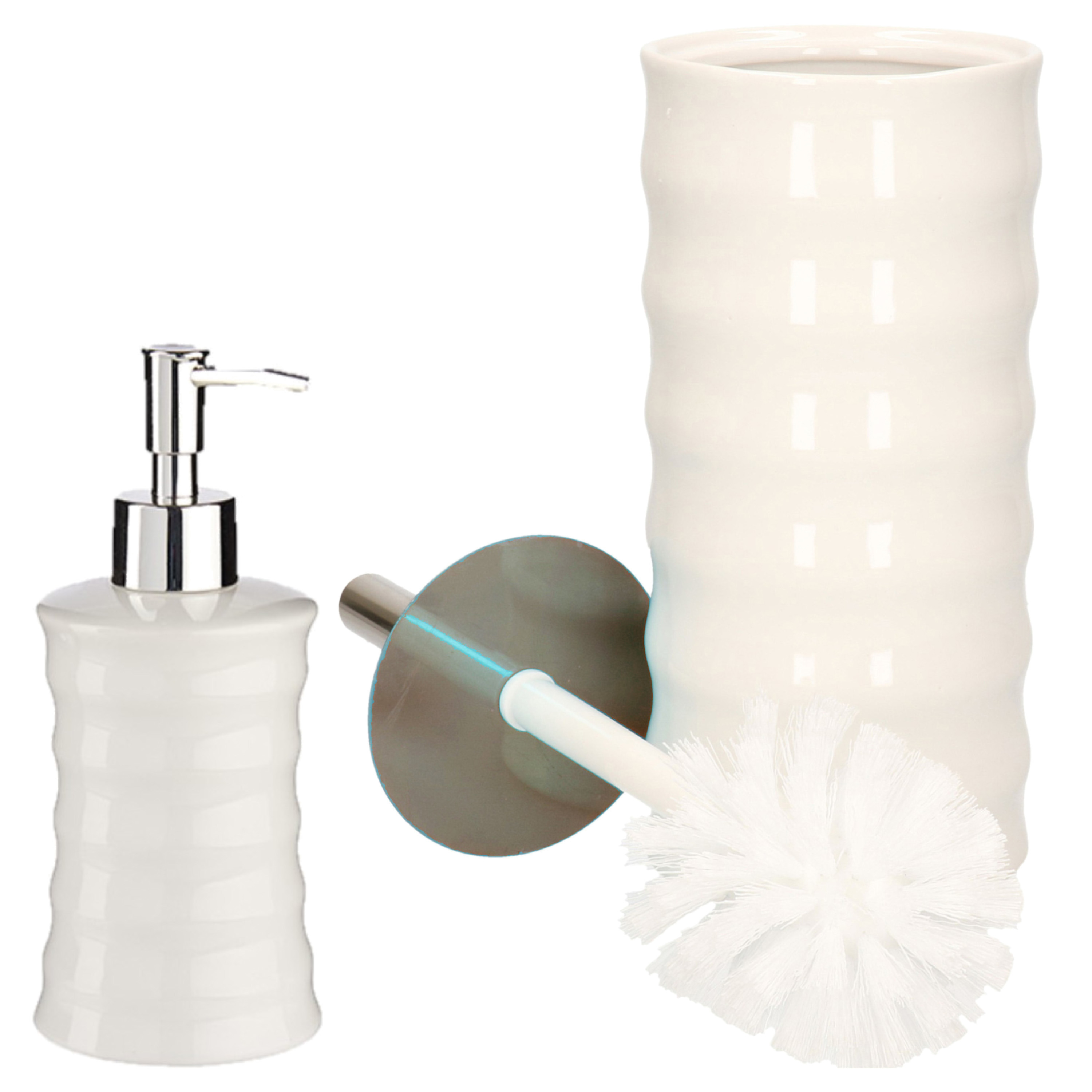 Badkamer accessoires set 2-delig creme wit van keramiek -