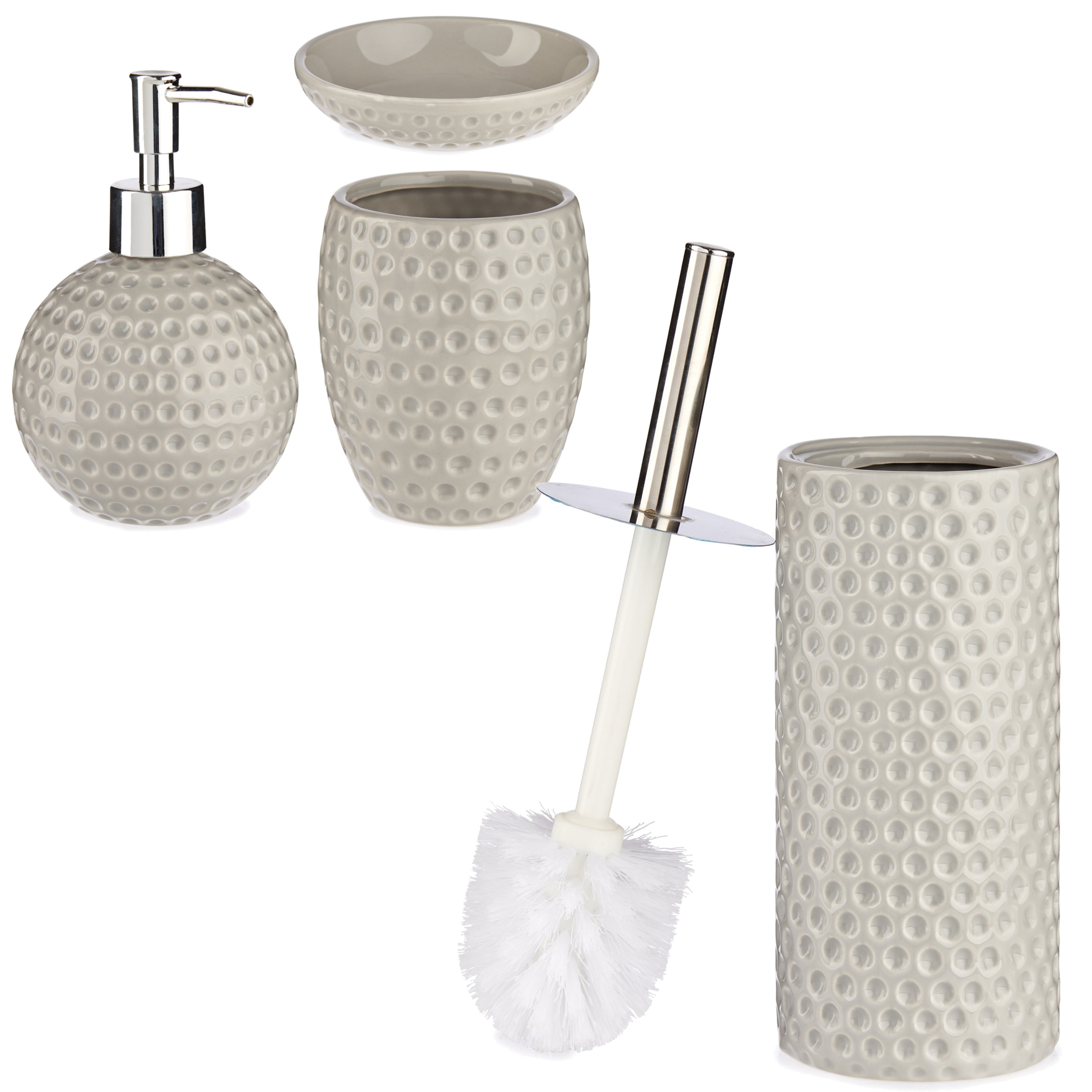 Badkamer accessoires set 4-delig kiezelgrijs/taupe van keramiek -