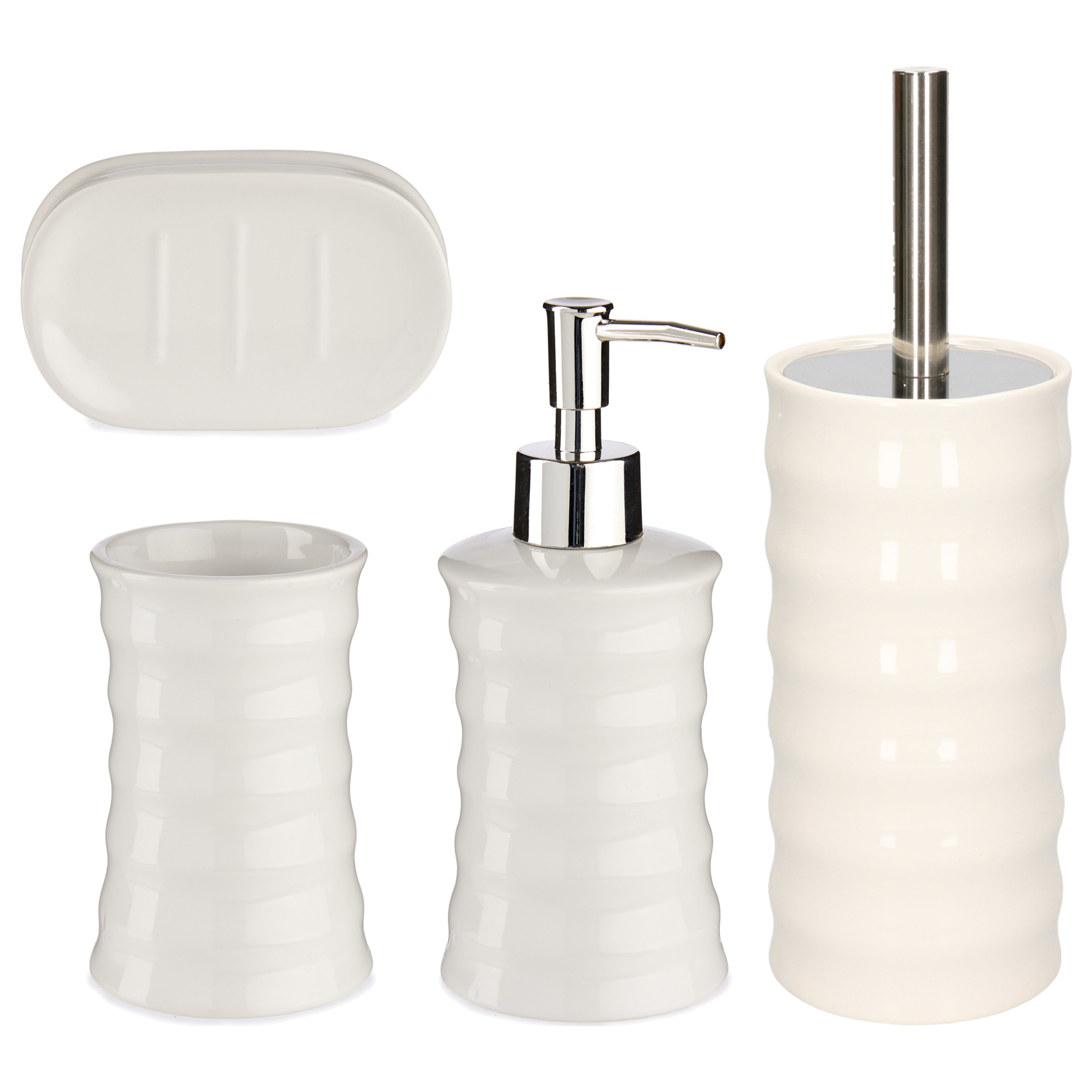 Badkamer accessoires set 4-delig creme wit van keramiek -