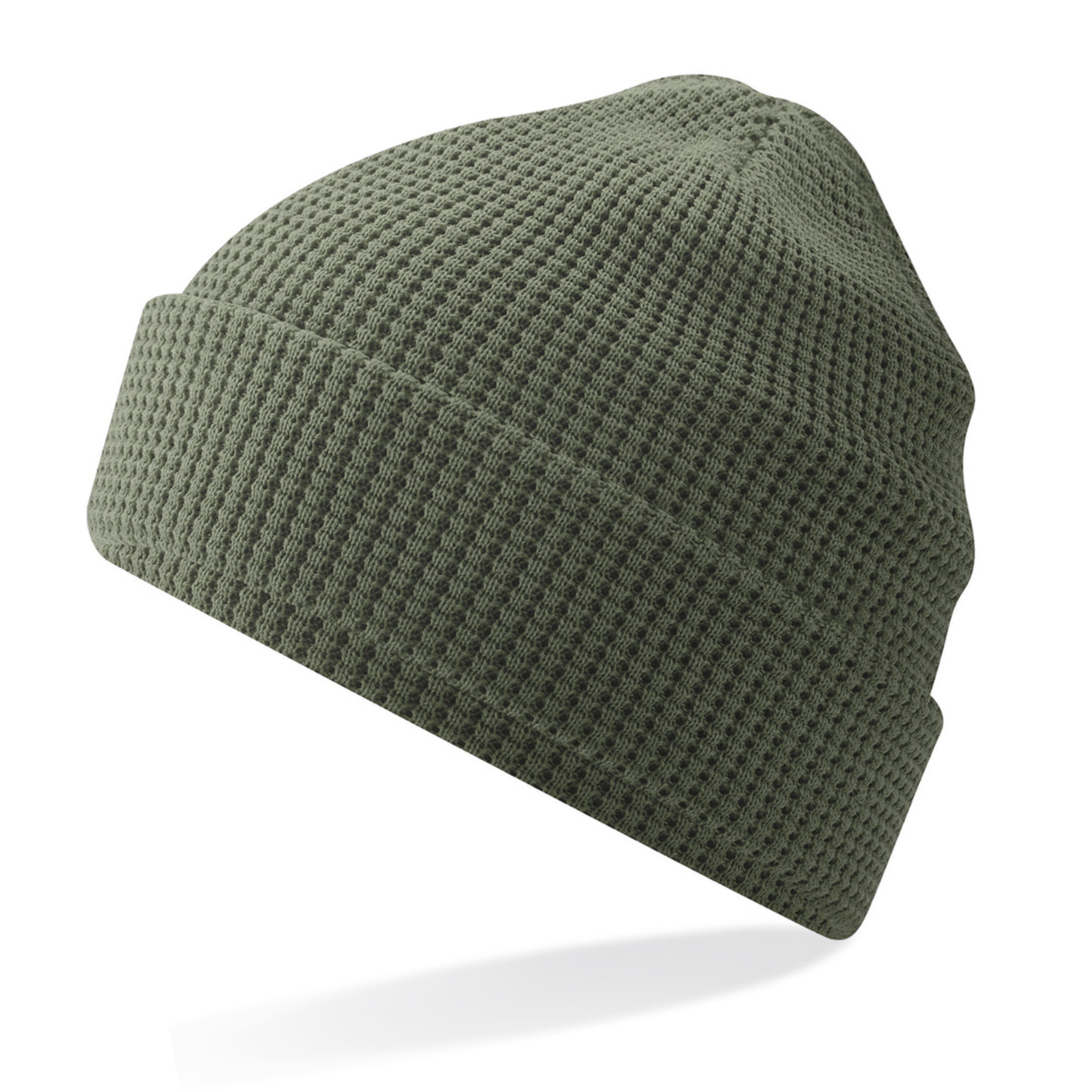 Test Dames Beanie Wintermuts wafelstructuur olijf groen 100% katoen One size -