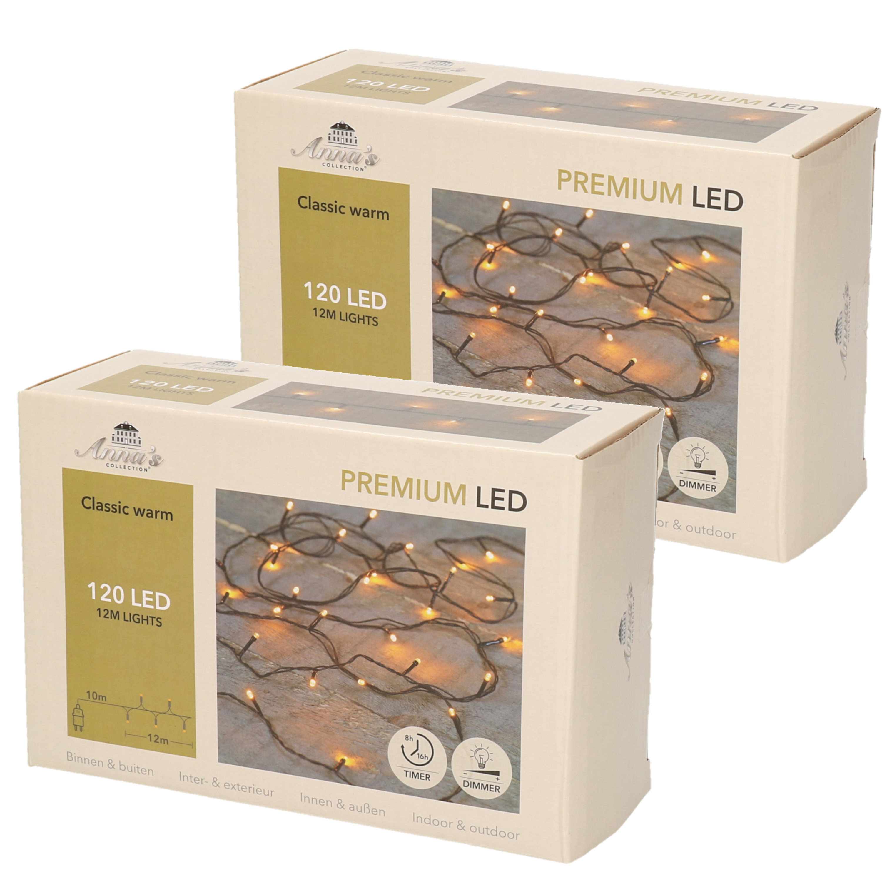 2x stuks 2x Snoerverlichting 120 classic warm LED met dimmer en timer buiten -