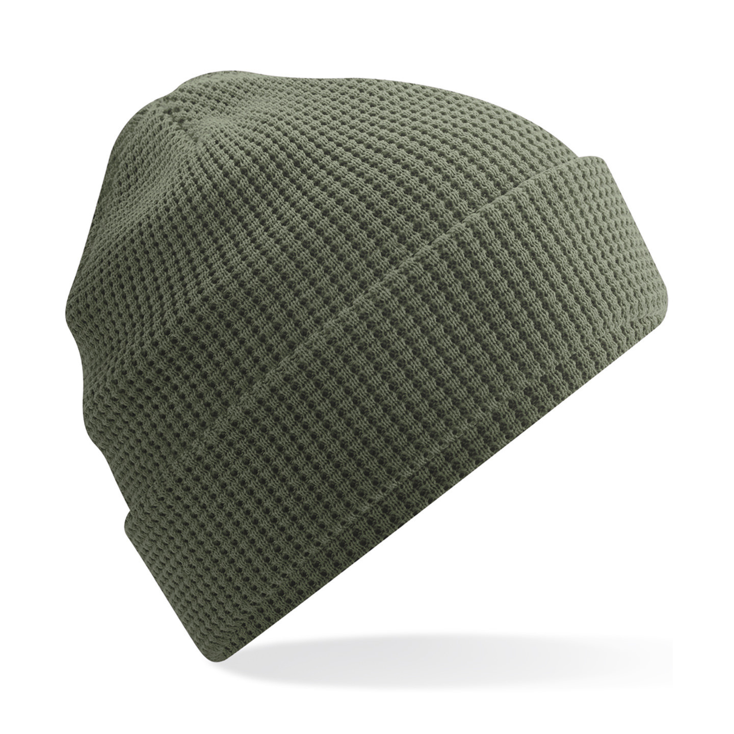 Heren Beanie Wintermuts wafelstructuur olijf groen 100% katoen One size -