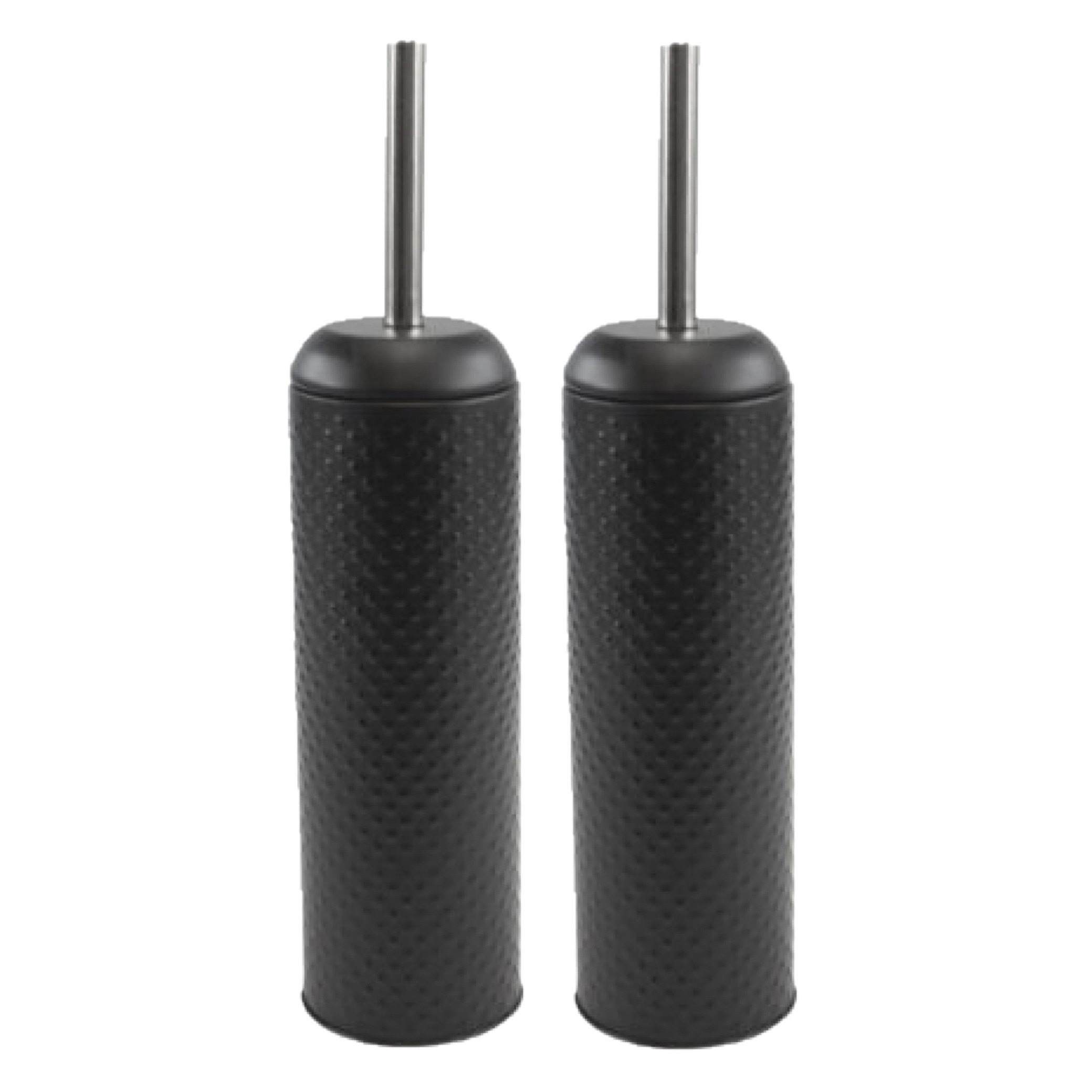 2x stuks toiletborstels zwart gehamerd met houder kunststof 41 cm -
