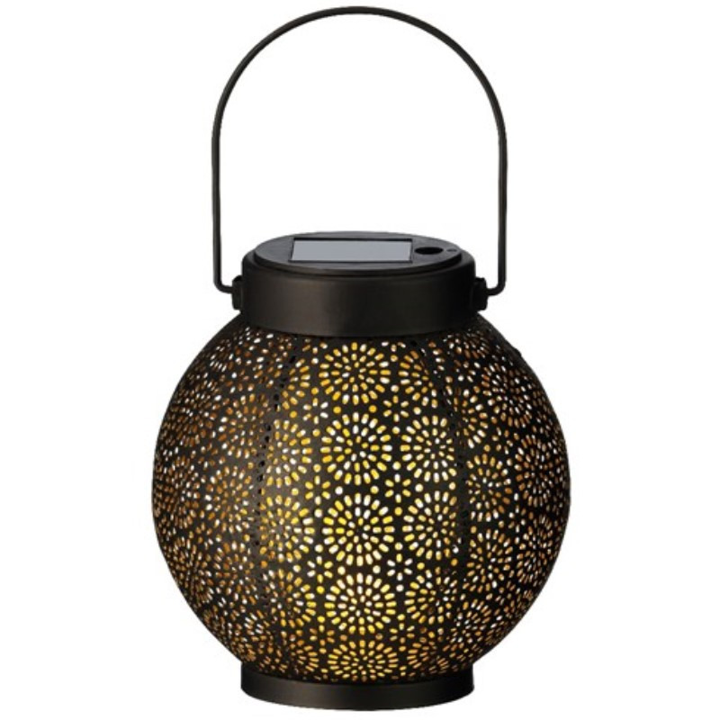 Solar lantaarn met cirkel patroon metaal zwart 16 cm -