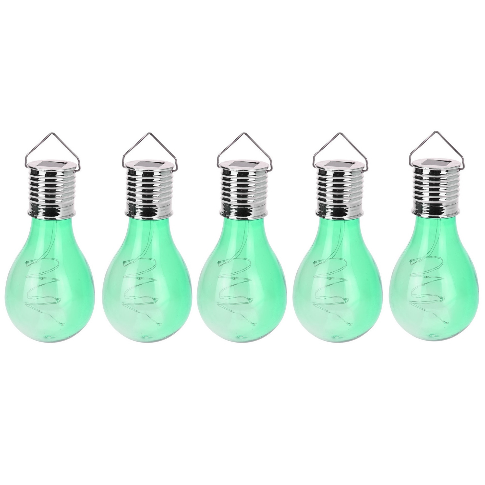 5x Solar hang lampenbolletjes groen op zonne-energie 15 cm tuinverlichting -
