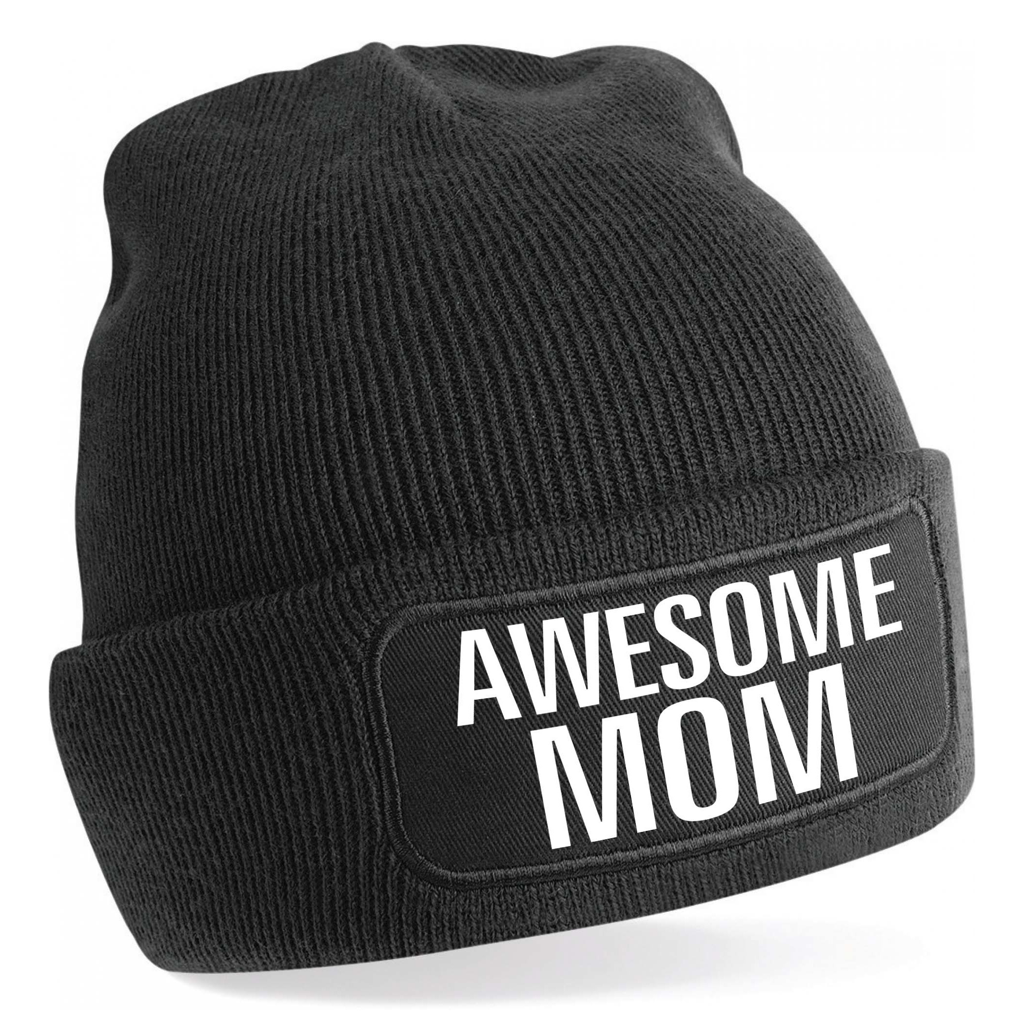 Muts awesome mom / geweldige moeder zwart voor dames - Winter cadeau mama/ moeder One size -