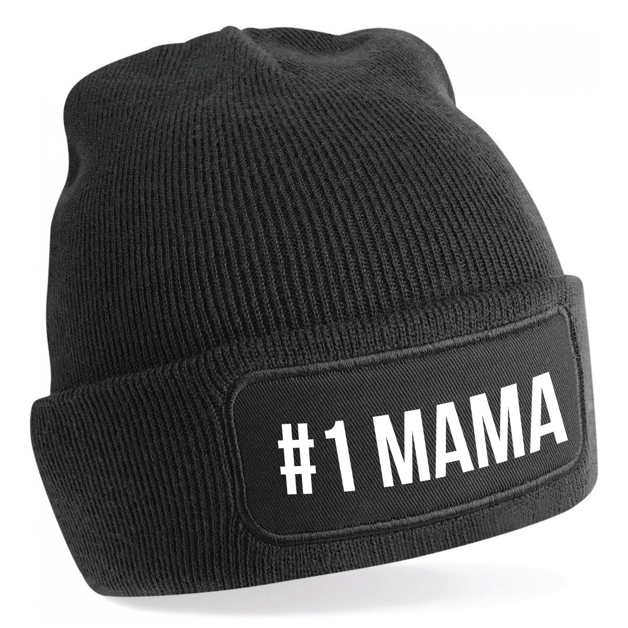 Muts nummer 1 mama zwart voor dames - Winter cadeau mama/ moeder One size -