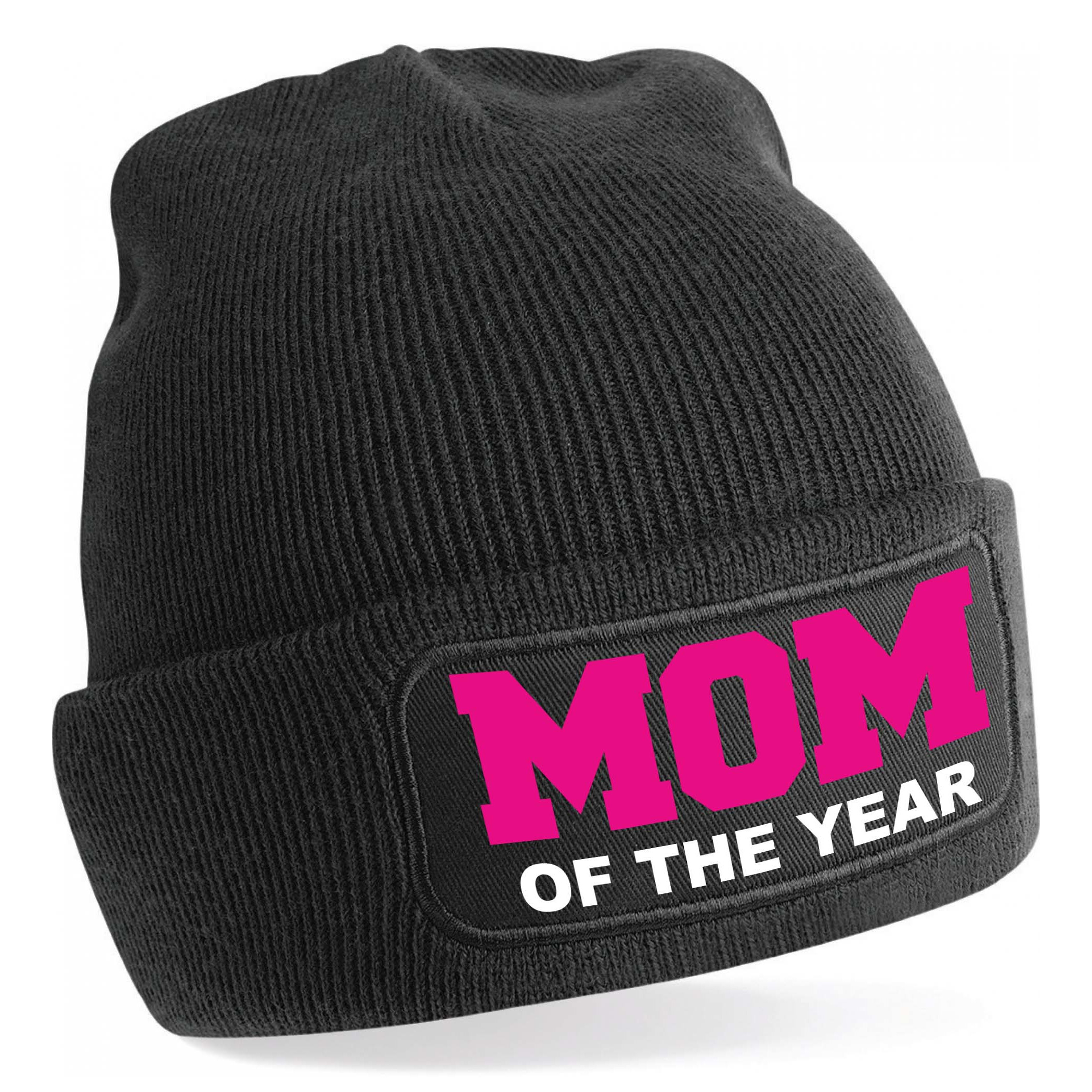 Muts mom of the year / moeder van het jaar zwart voor dames - Winter cadeau mama/ moeder One size -