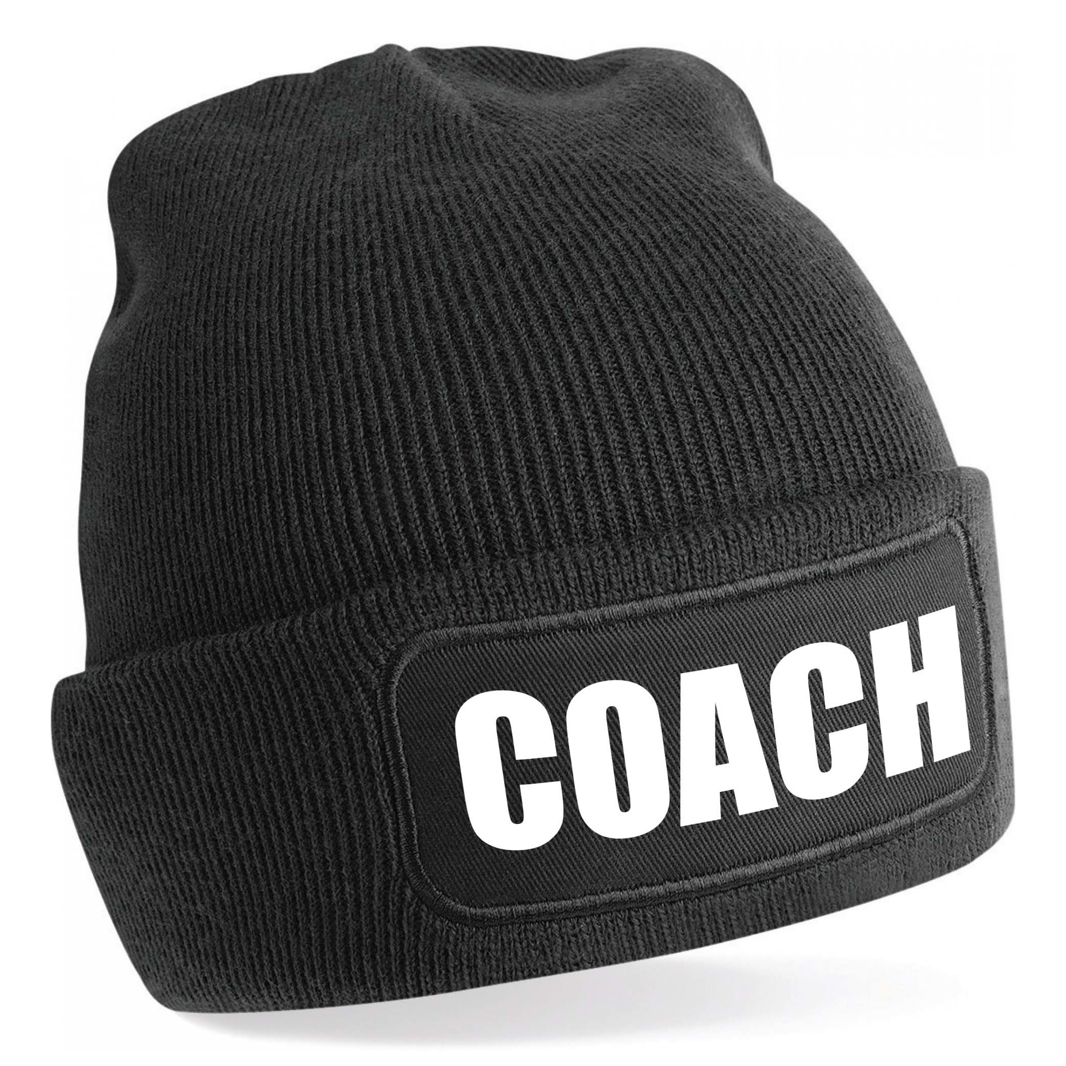 Muts coach zwart voor volwassenen - Cadeau trainer/ coach wintermuts One size -