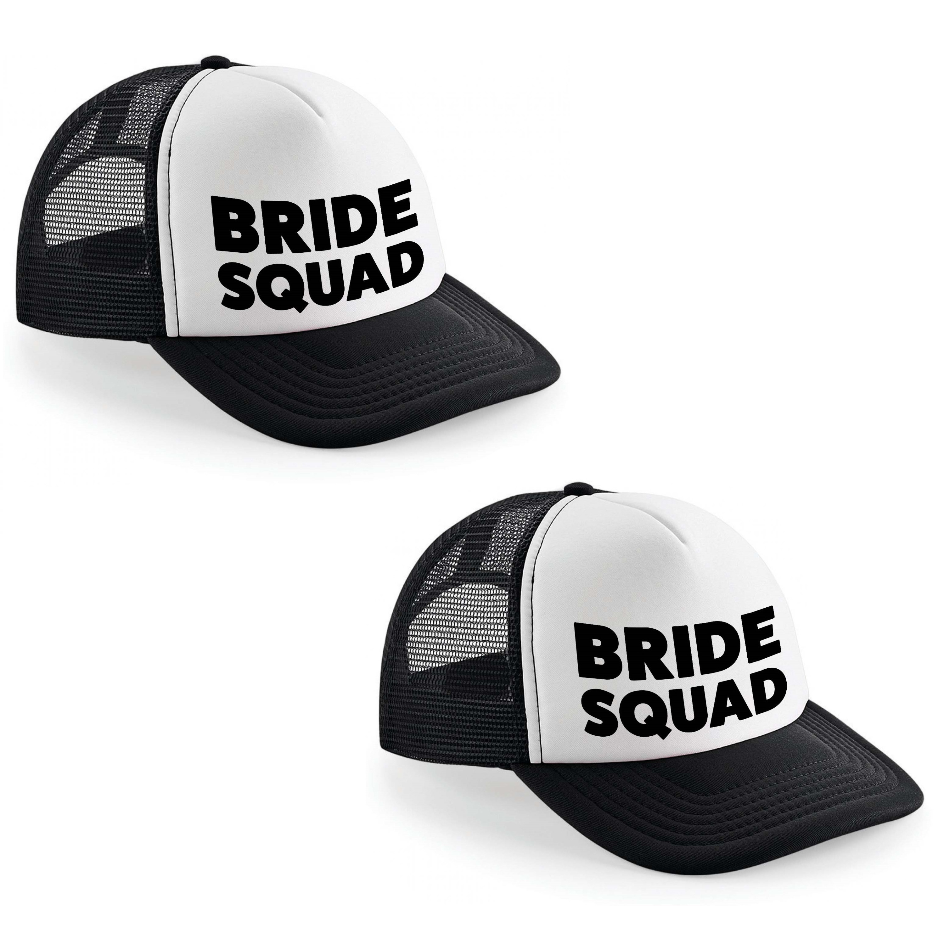 8x stuks zwart/ wit Bride Squad snapback cap/ truckers pet dames - Vrijgezellenfeest petjes -