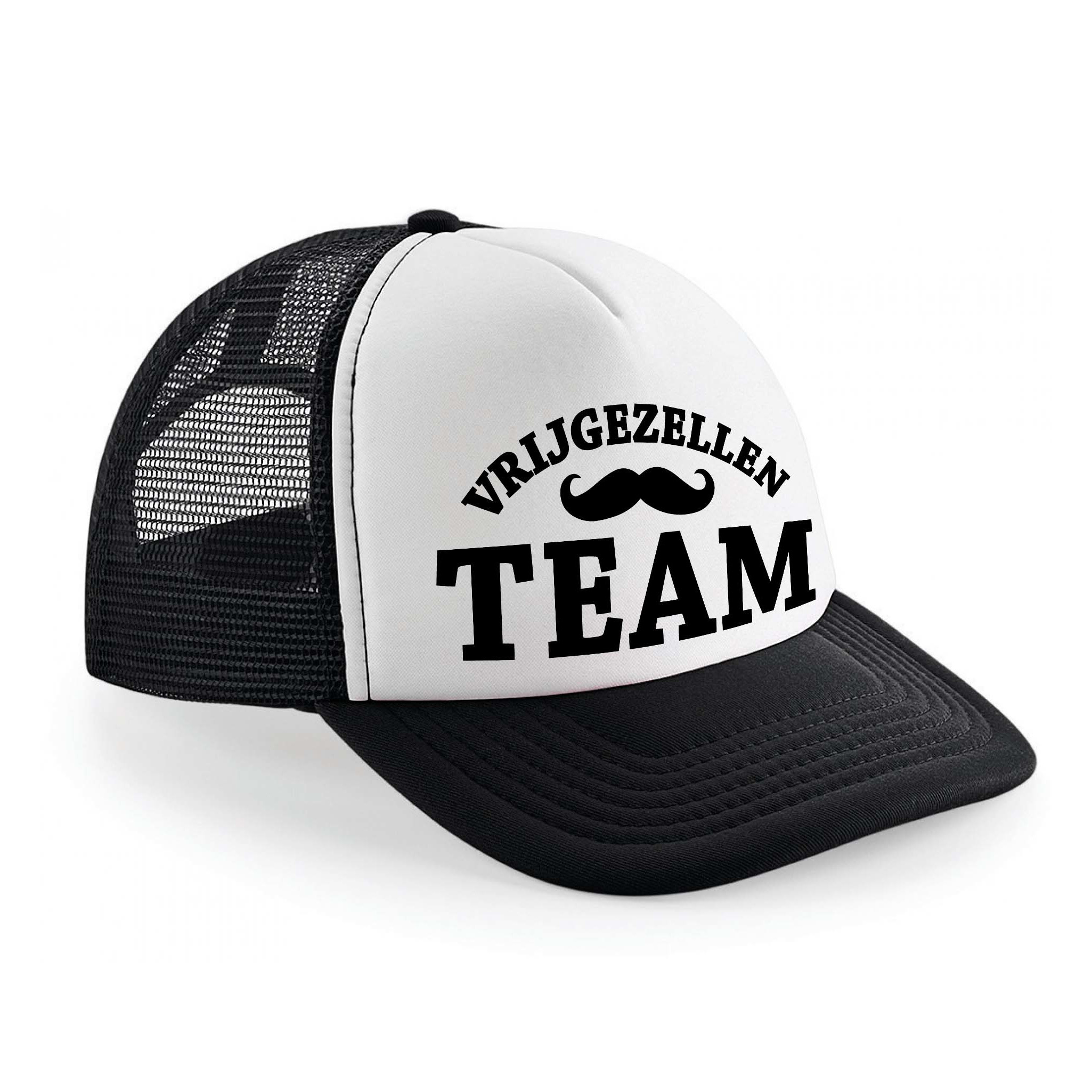 Zwart/ wit Vrijgezellen Team snapback cap/ truckers pet heren - Vrijgezellenfeest petjes -