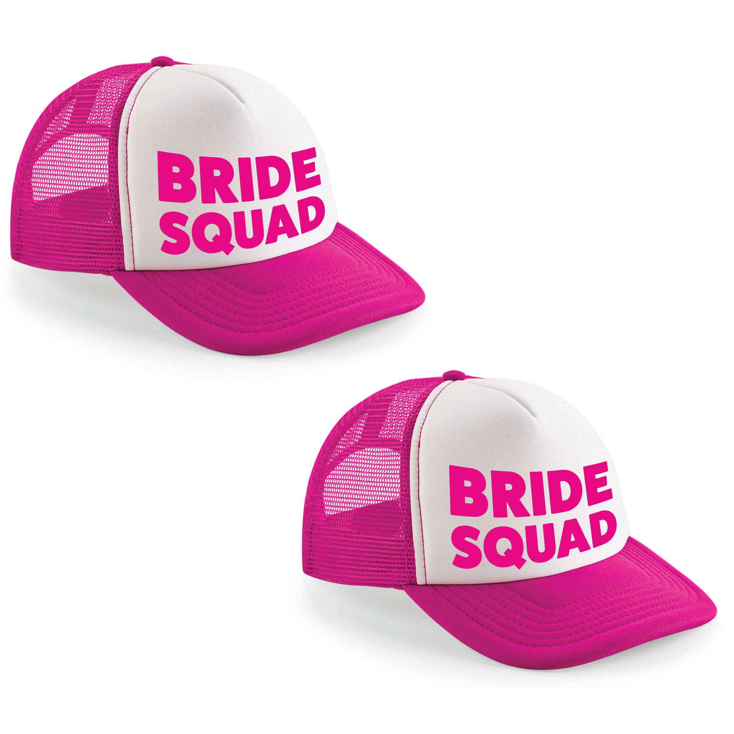 4x stuks roze fuchsia/ wit Bride Squad snapback cap/ truckers pet dames - Vrijgezellenfeest petjes -