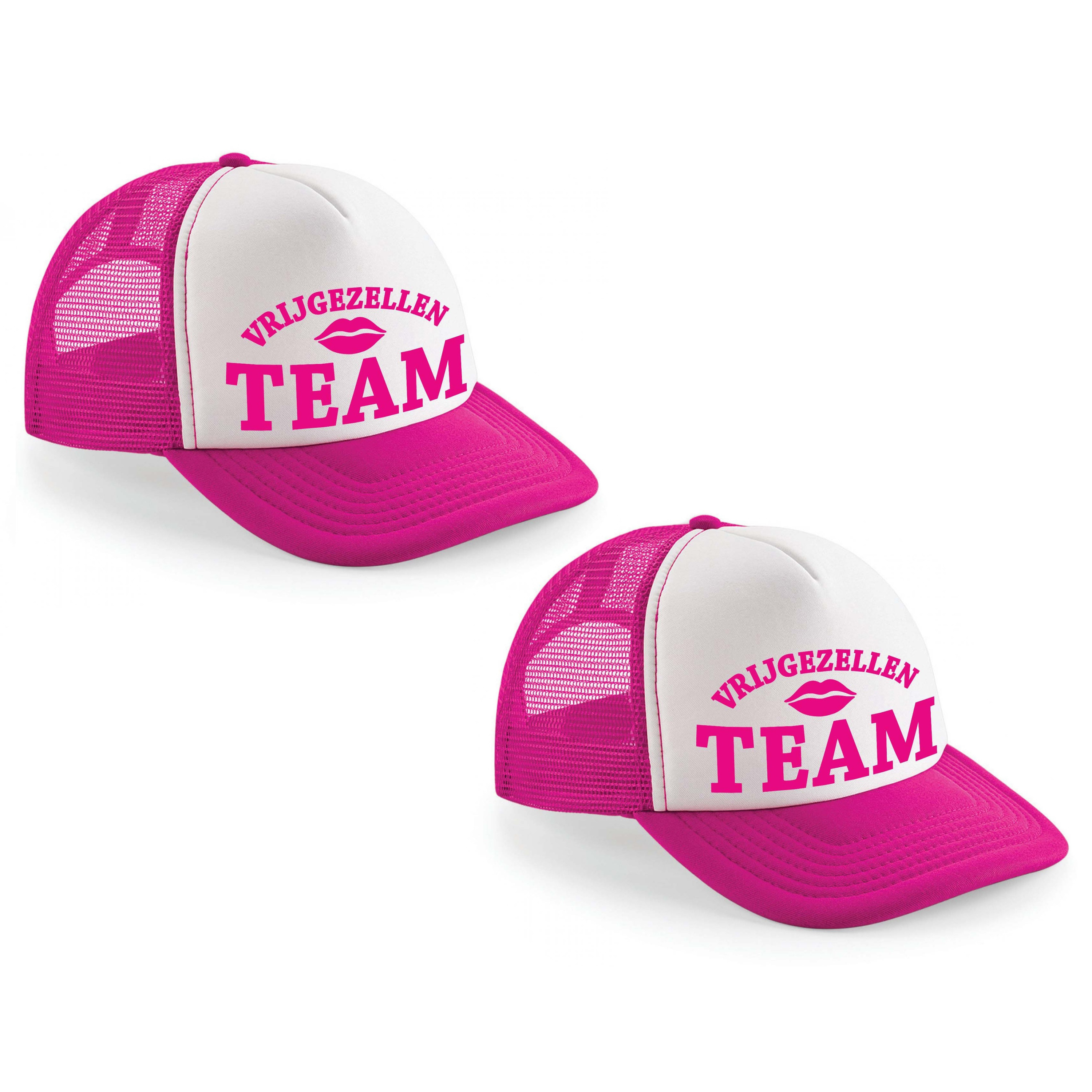 6x stuks roze fuchsia/ wit Vrijgezellen Team snapback cap/ truckers pet dames - Vrijgezellenfeest pe -