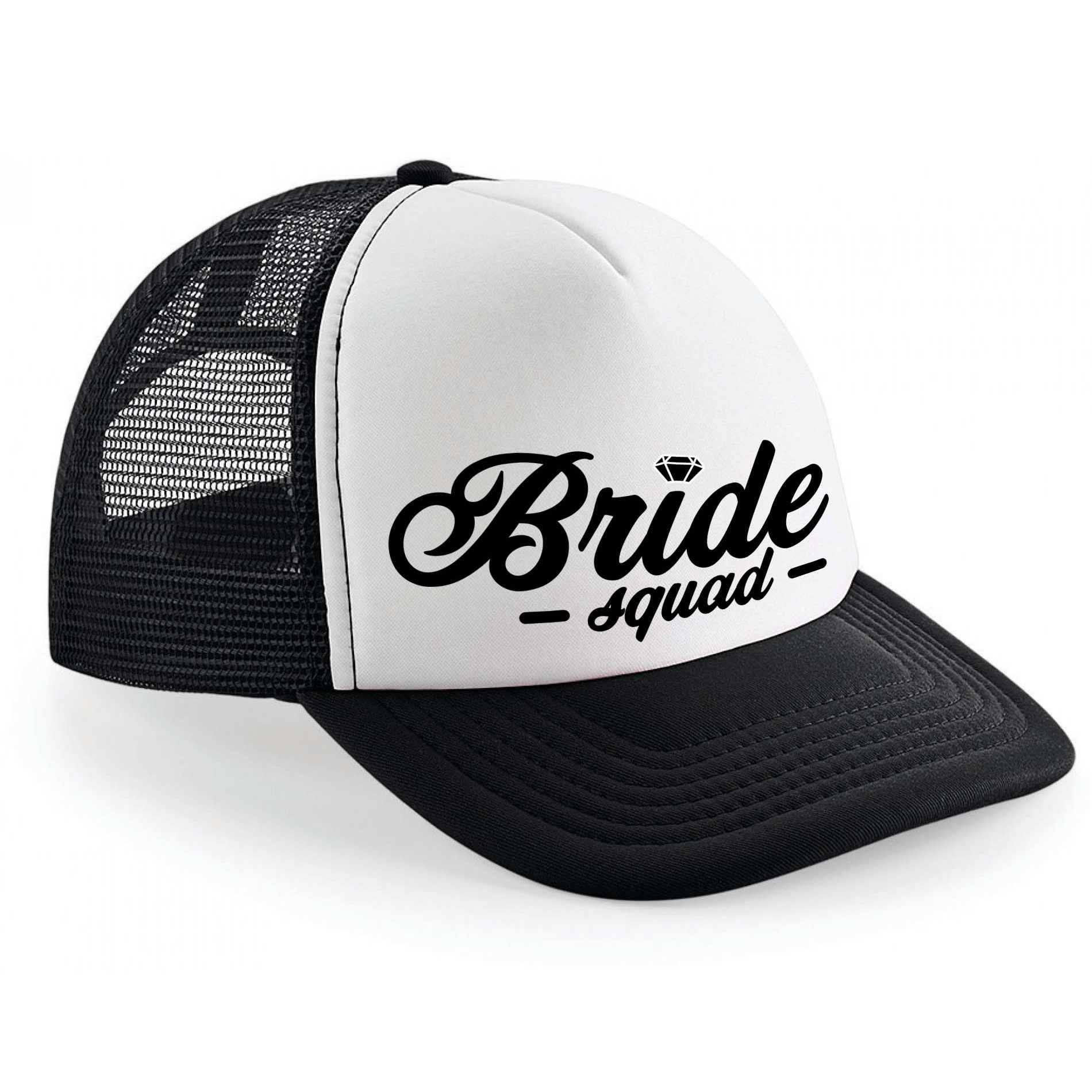 Snapback/cap - Bride Squad - zwart/wit - dames - vrijgezellenfeest petjes -