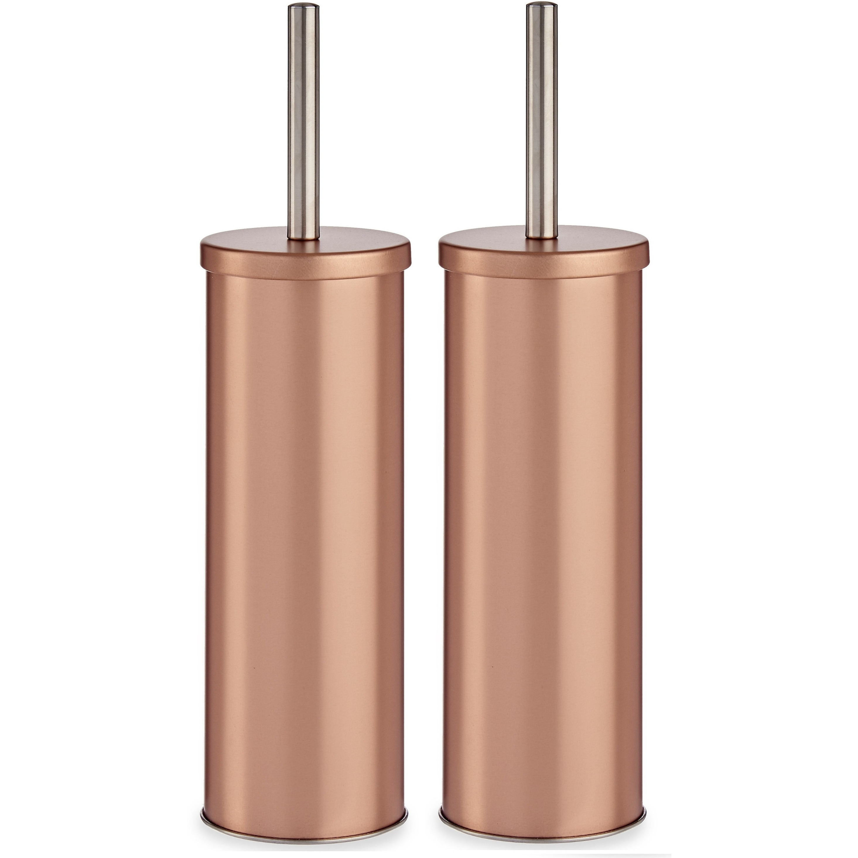 2x stuks toiletborstel/WC-borstel metaal in koper kleur 38 cm -